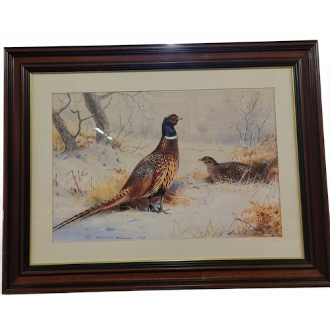 After Archibald Thorburn. A coloured print of Pheasants in a...