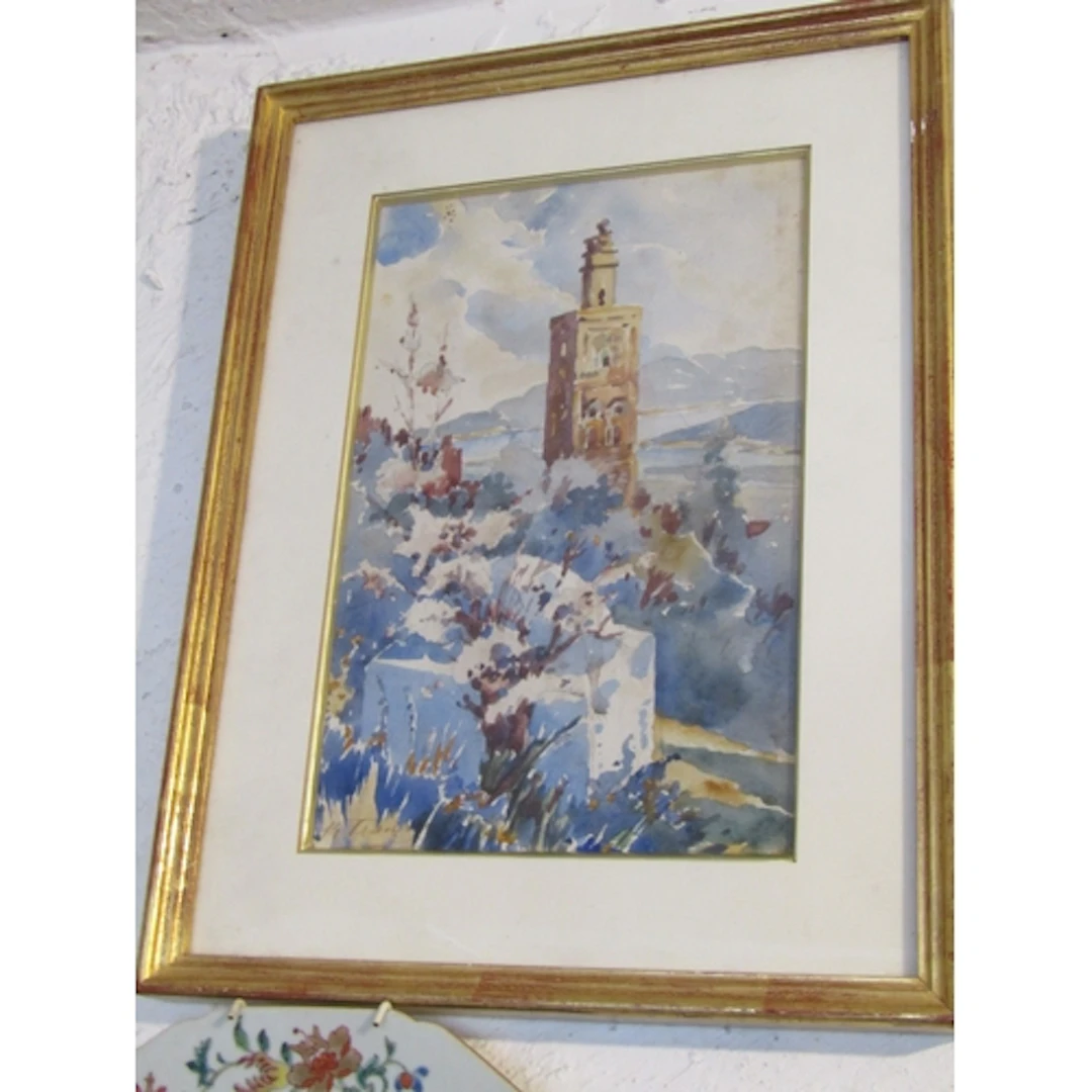 French School Landscape with a Tower to Distance Gilt Framed...