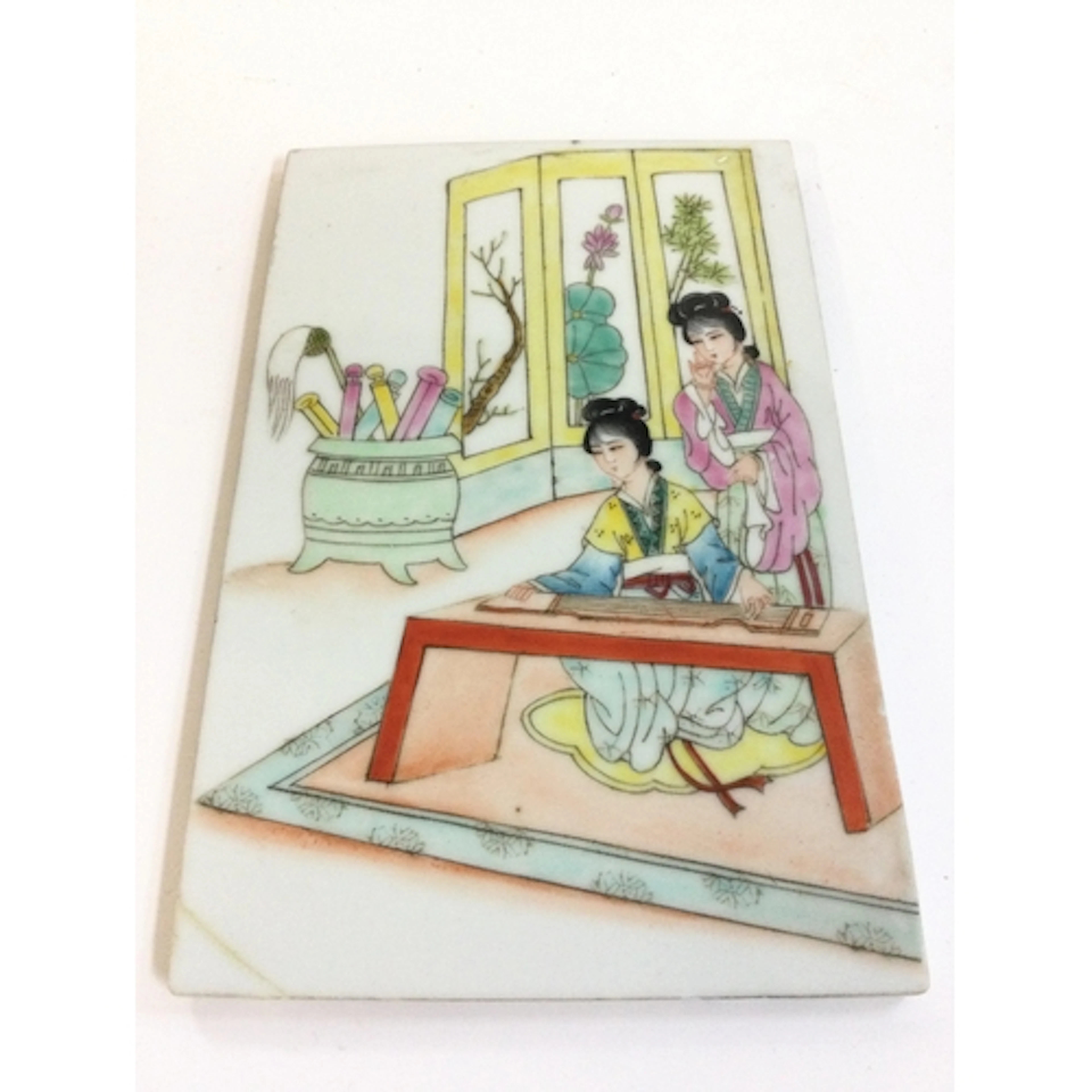 A Chinese Famille Rose porcelain tile , 12cm wide 18.5cm tal...