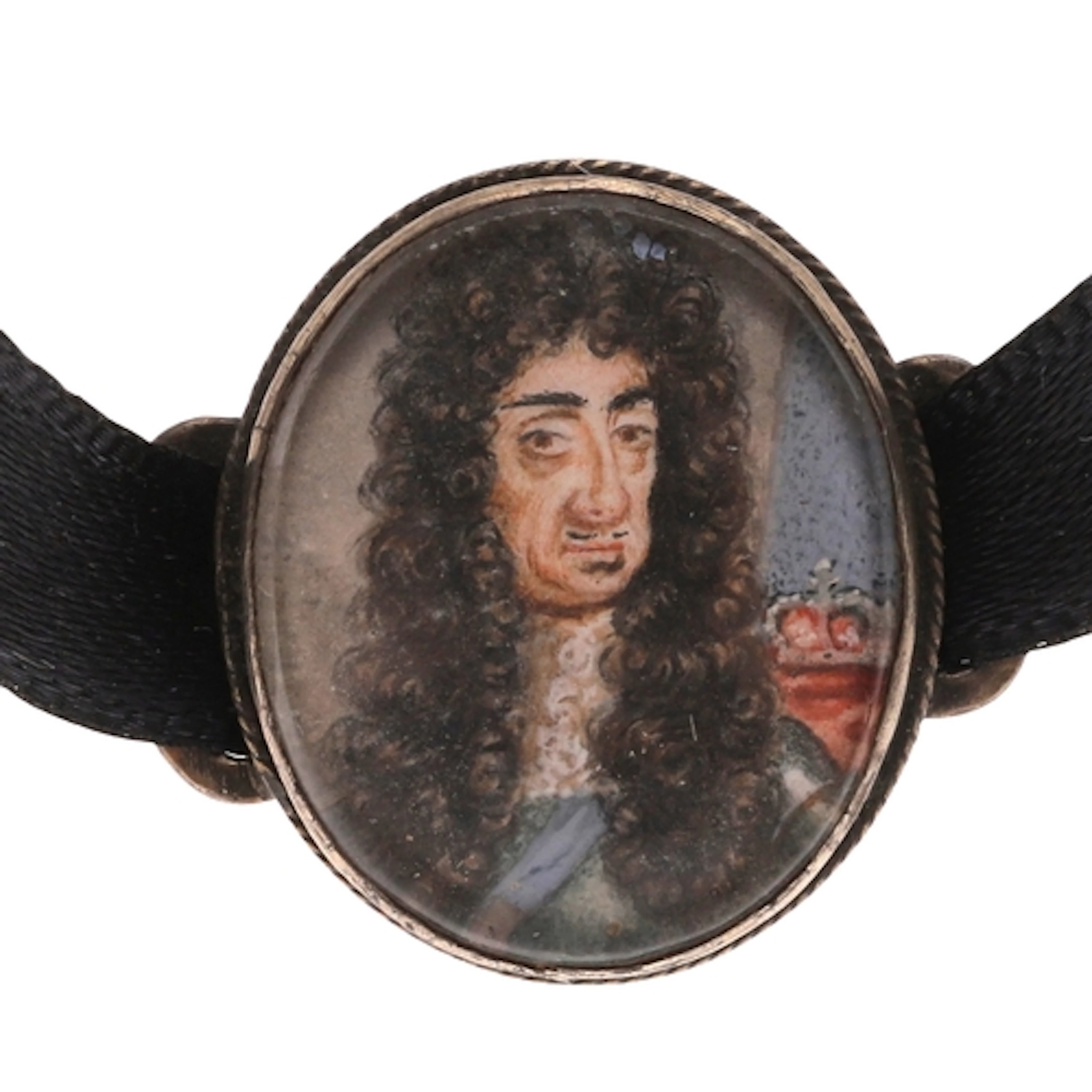 A MINIATURE PORTRAIT OF CHARLES II. the King shown head and ...