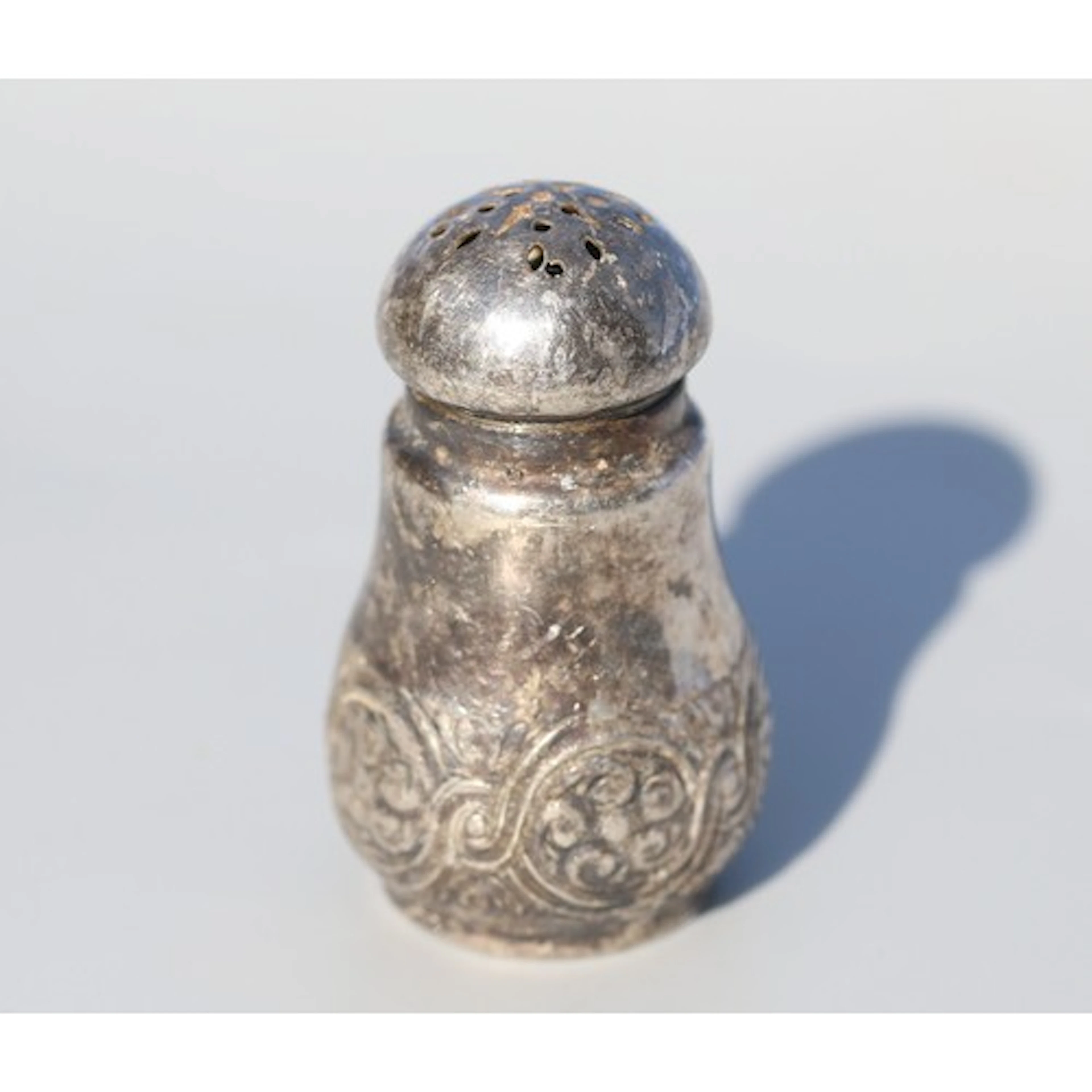 Sterling Silver Salt Shaker, Embossed Detail 5.5cm High, Hal...