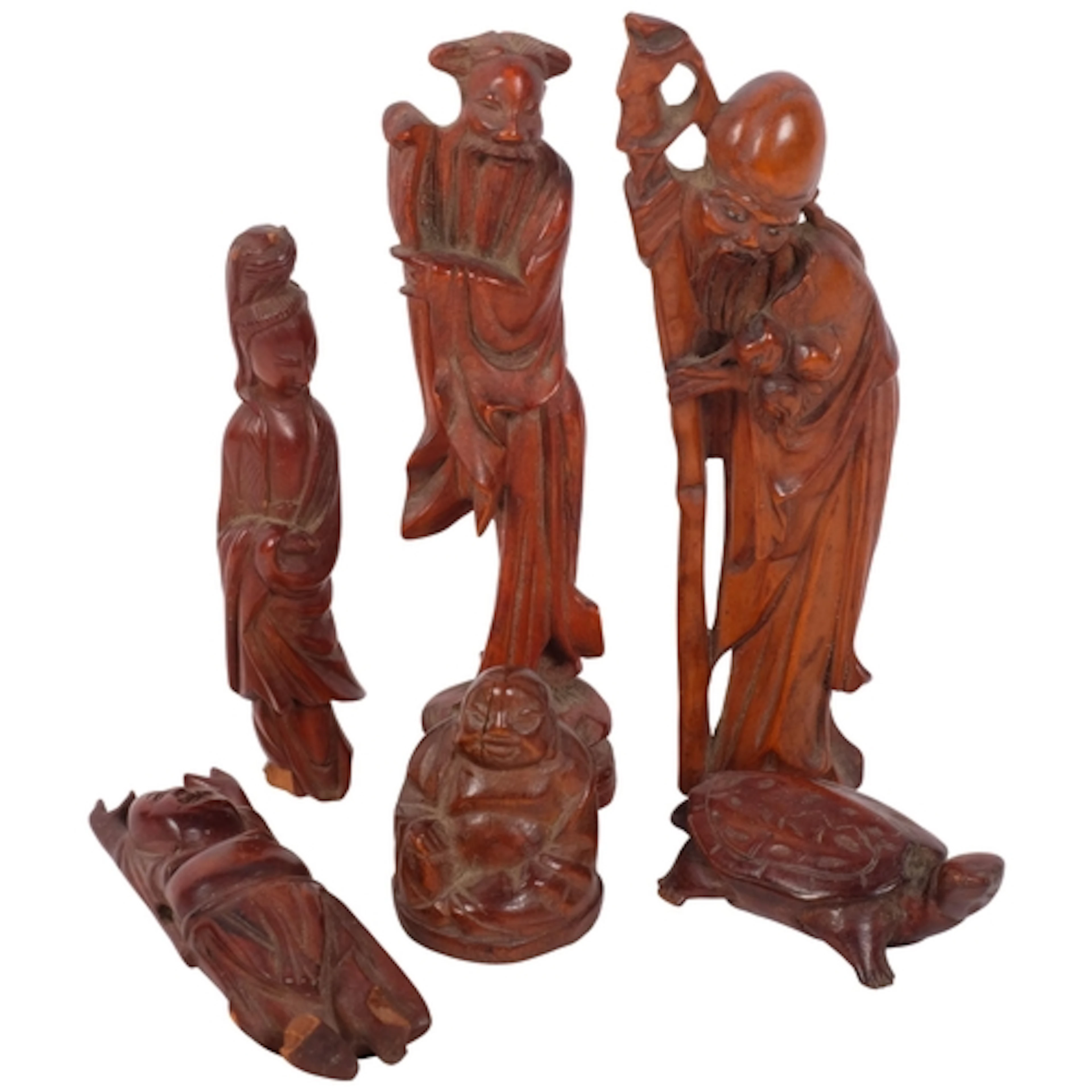 A collection of 6 various carved Antique and later Oriental ...
