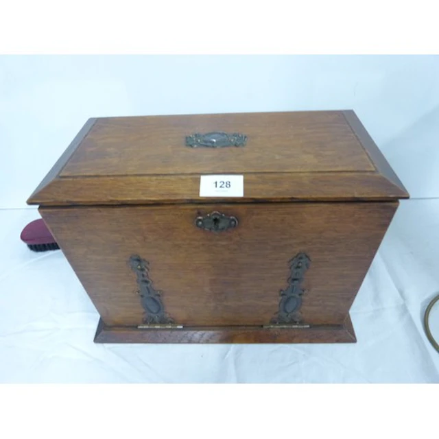 Antique oak stationery box (inside has been altered). 34cm d...
