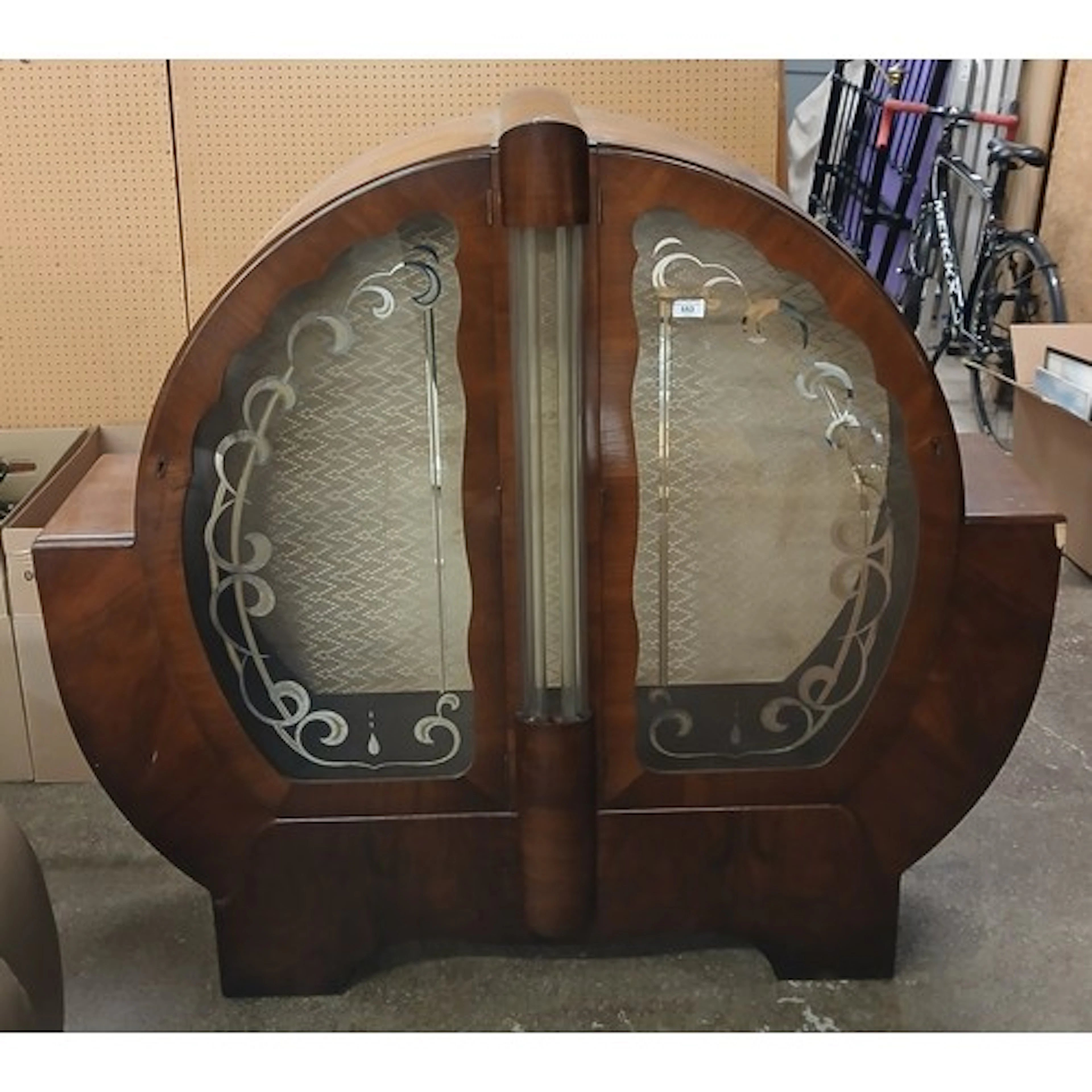 Art deco style display cabinet (one cylindrical glass panel ...