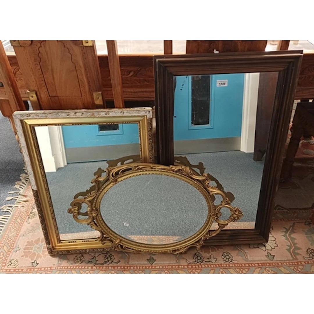 ORNATE GILT FRAMED OVAL MIRROR & 2 OTHER MIRRORS