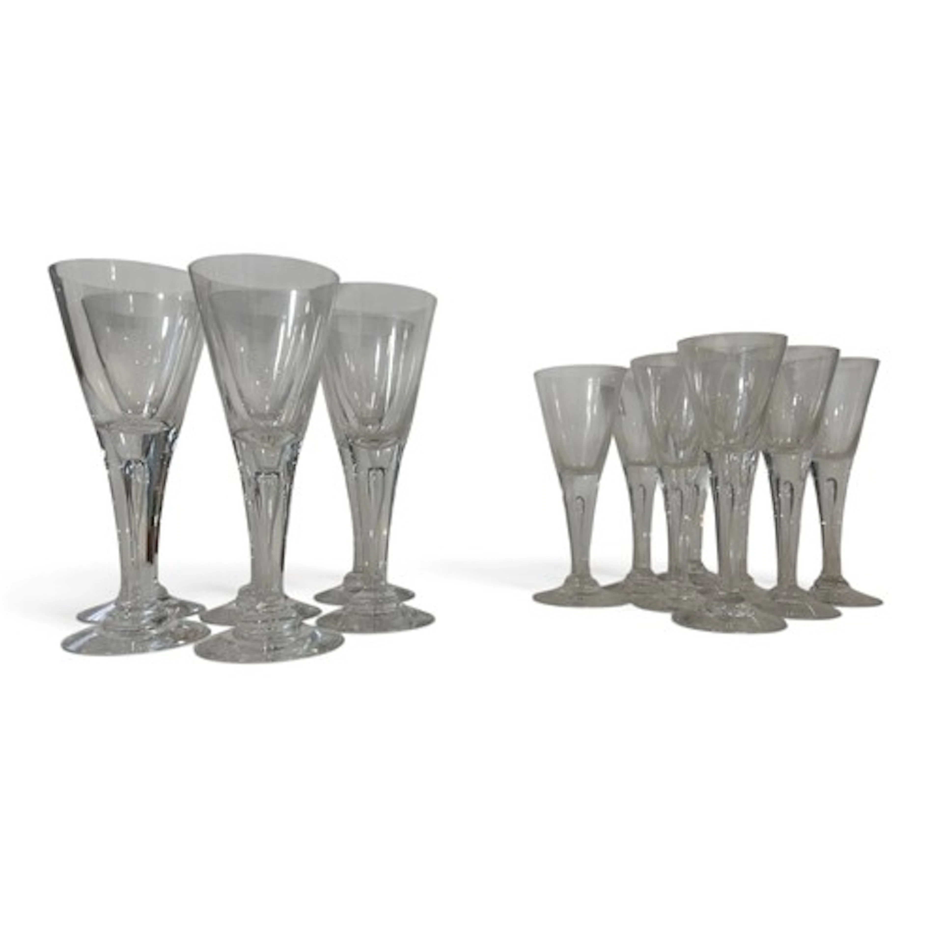A set of six and eight Dartington Crystal Sharon wine glasse...
