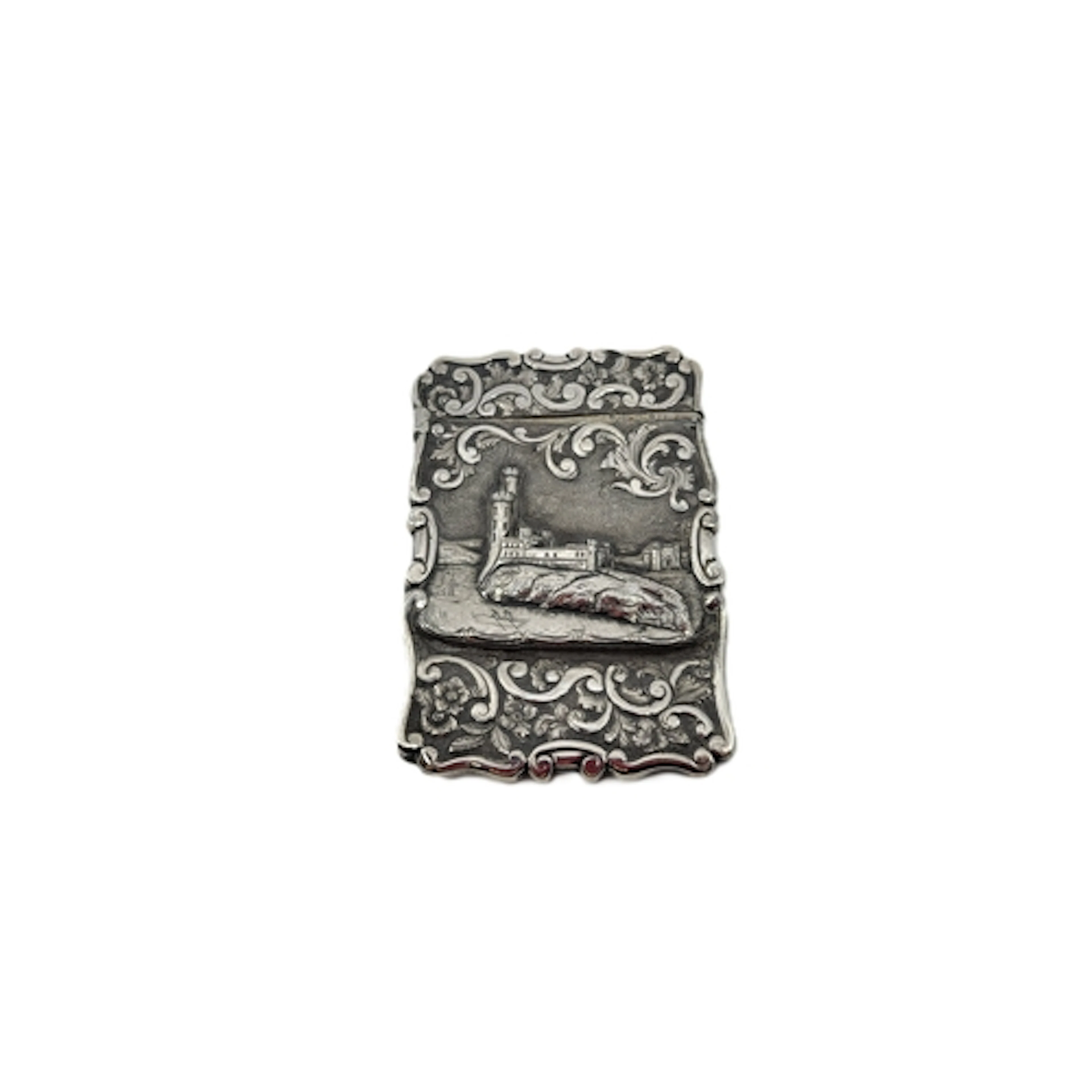 AN ANTIQUE VICTORIAN STERLING SILVER EMBOSSED 'CASTLE' CARD ...