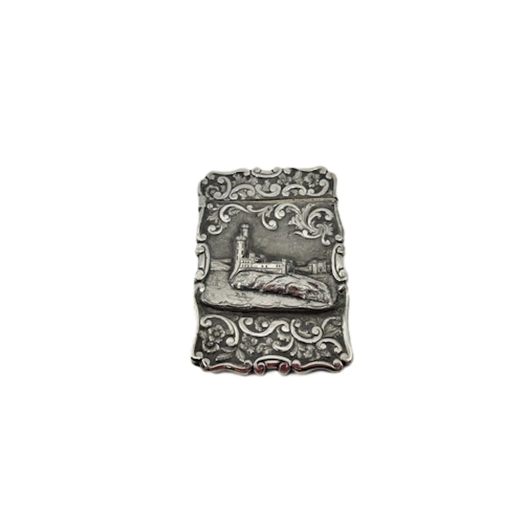 AN ANTIQUE VICTORIAN STERLING SILVER EMBOSSED 'CASTLE' CARD ...