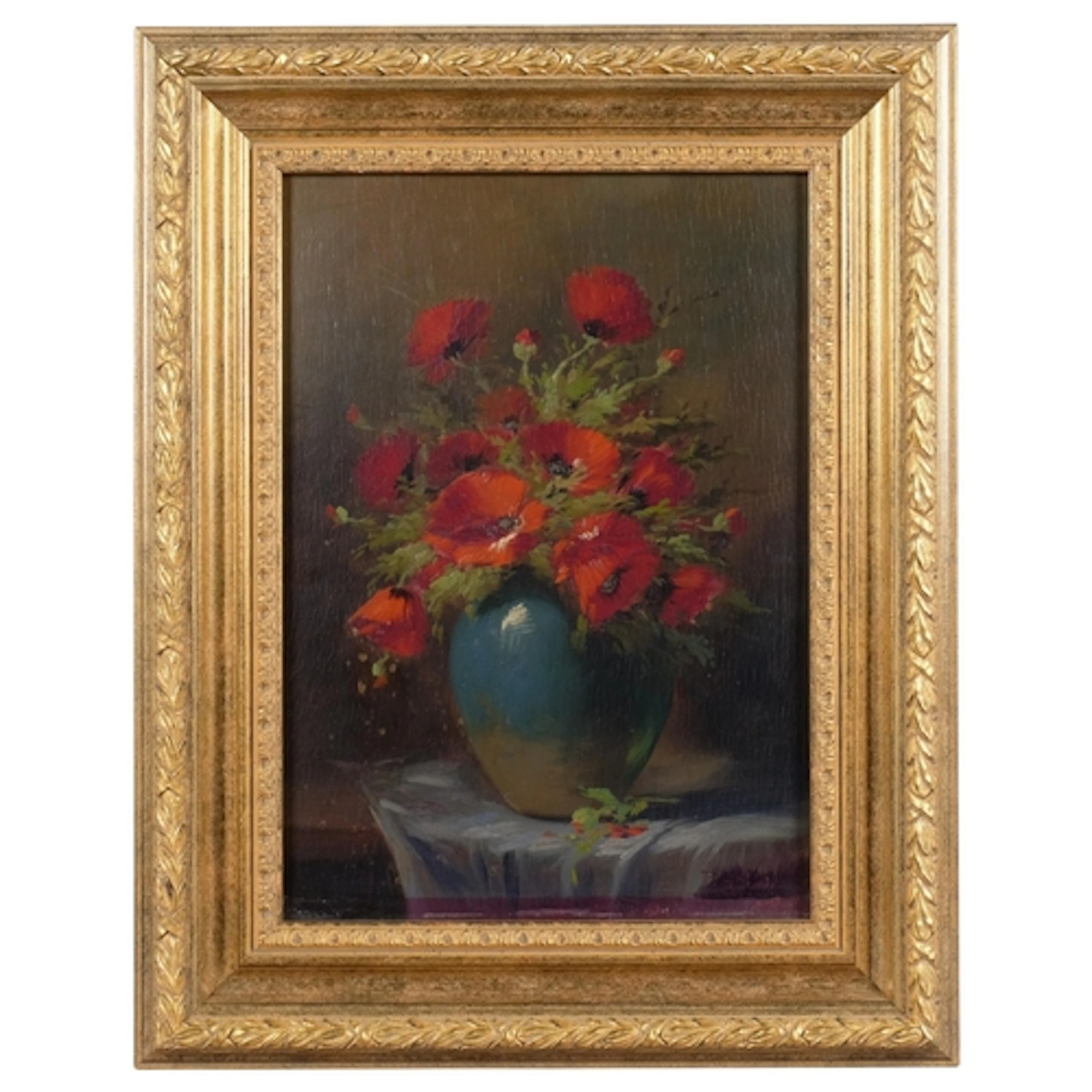 A still life study, poppies in a vase, mid-20th century oil ...