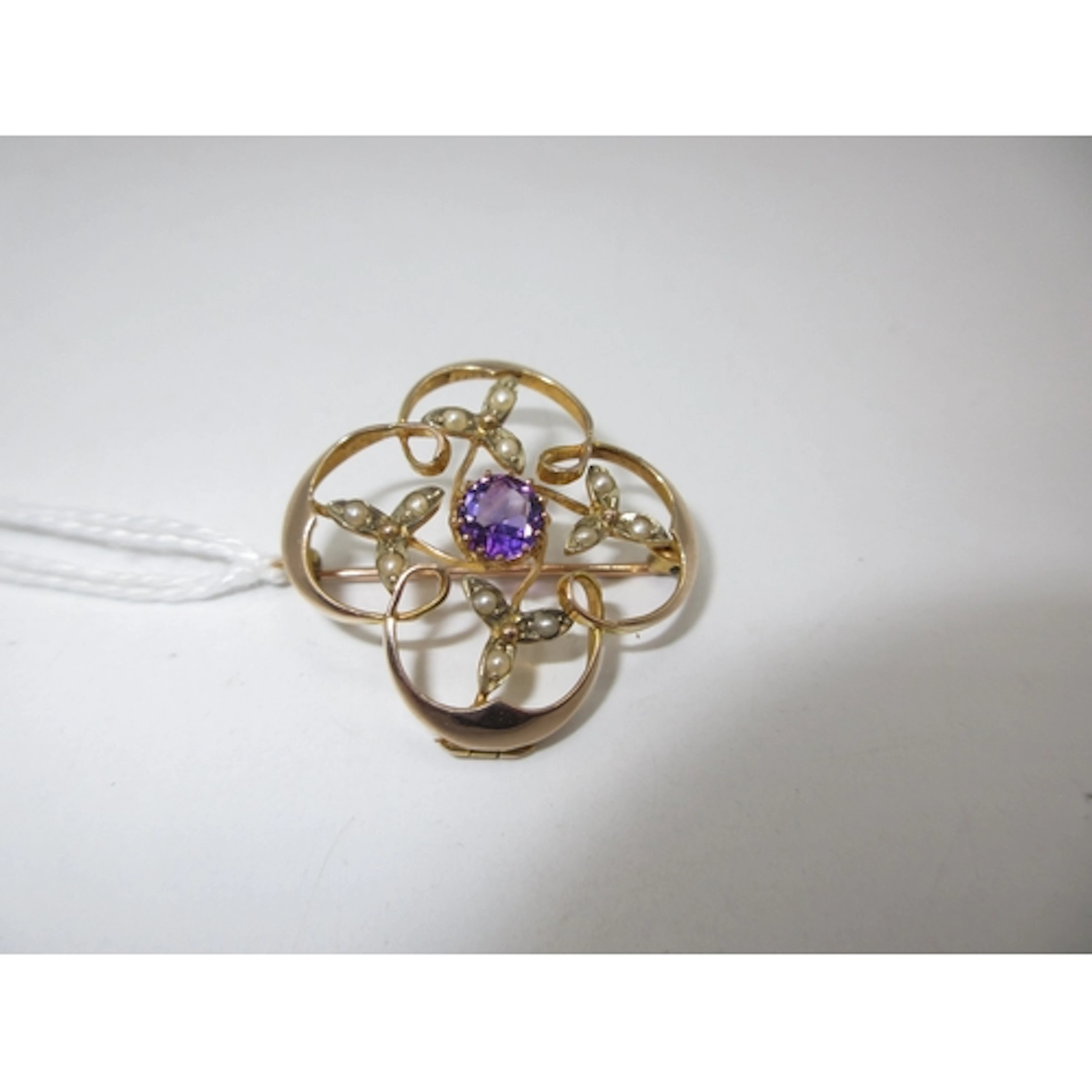 9ct Gold Art Nouveau Amethyst and Seed Pearl Pendant/Brooch,...