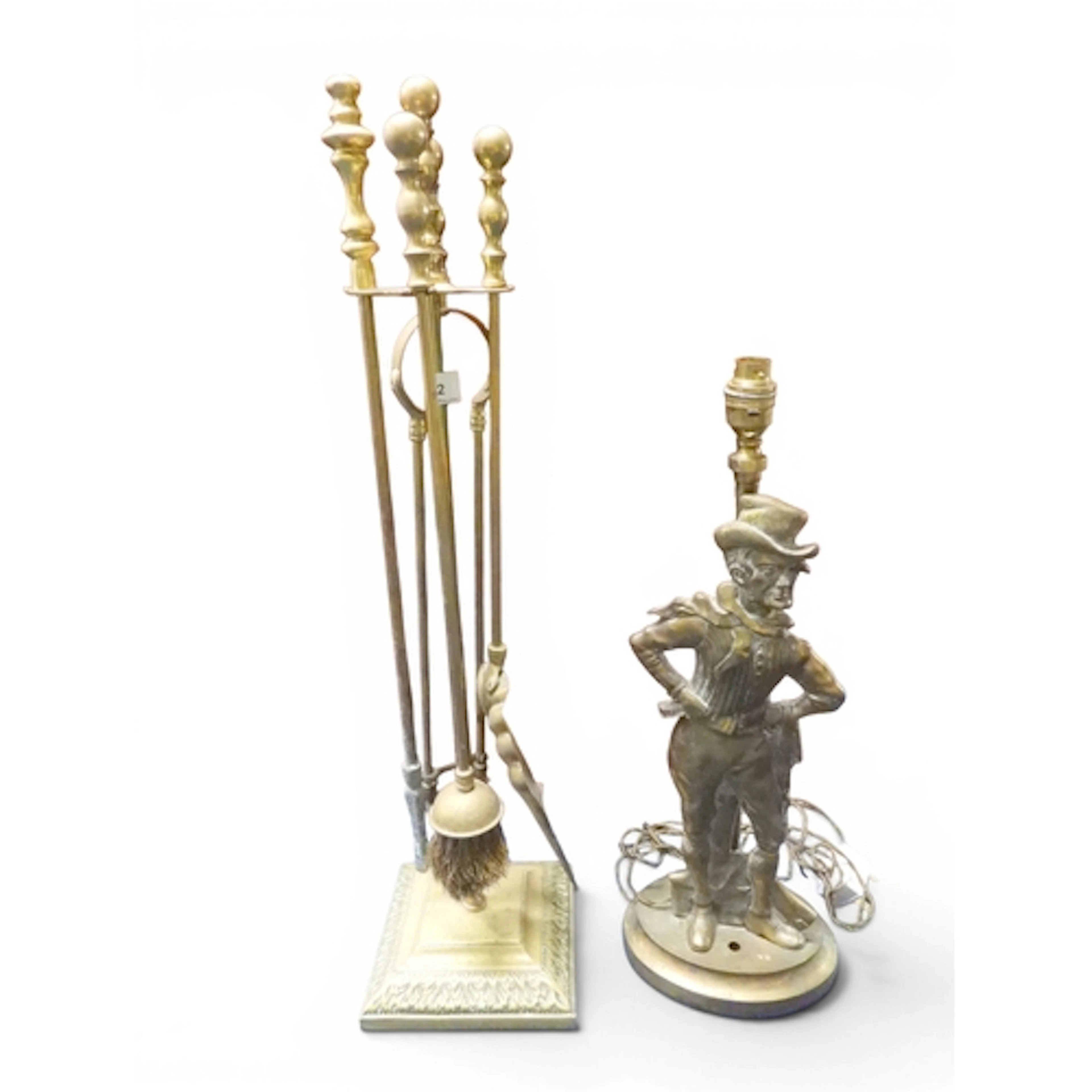 A lot comprising a 20th century brass Banksway figural table...