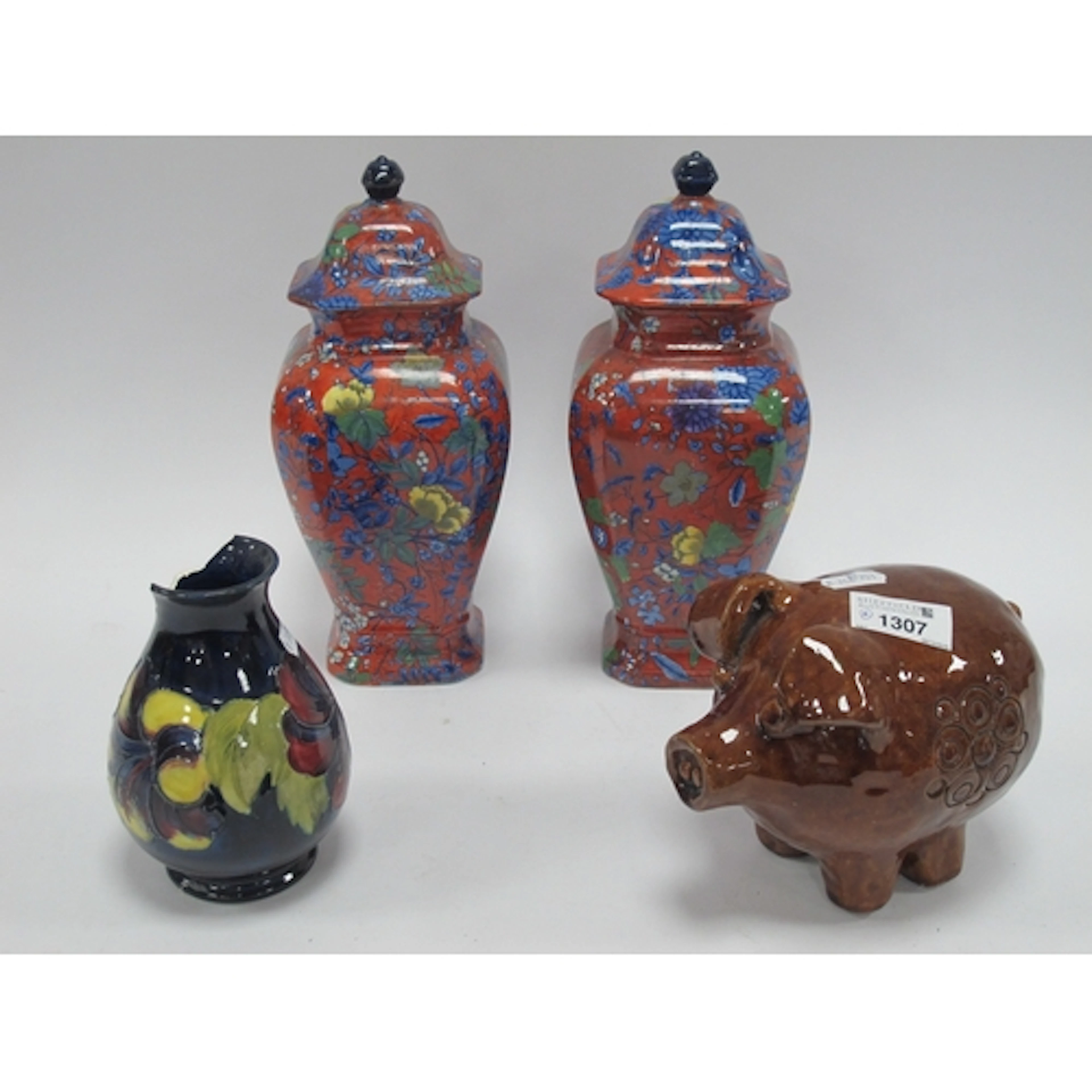 Maura Spooner Pottery Treacle Glazed Pig, 12.5cm tall, a pai...