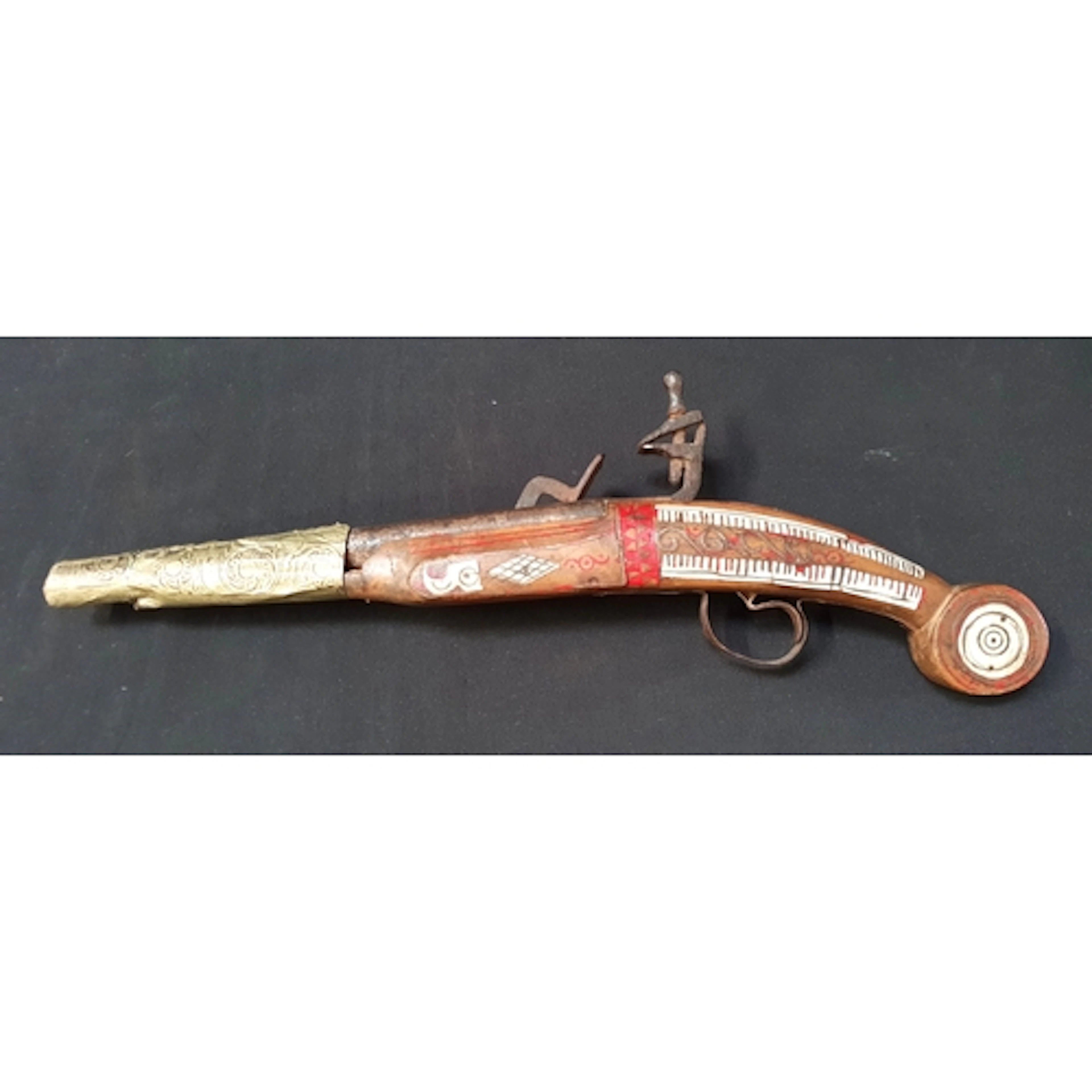 19th CENTURY NORTH AFRICAN STYLE FLINTLOCK PISTOL with char...