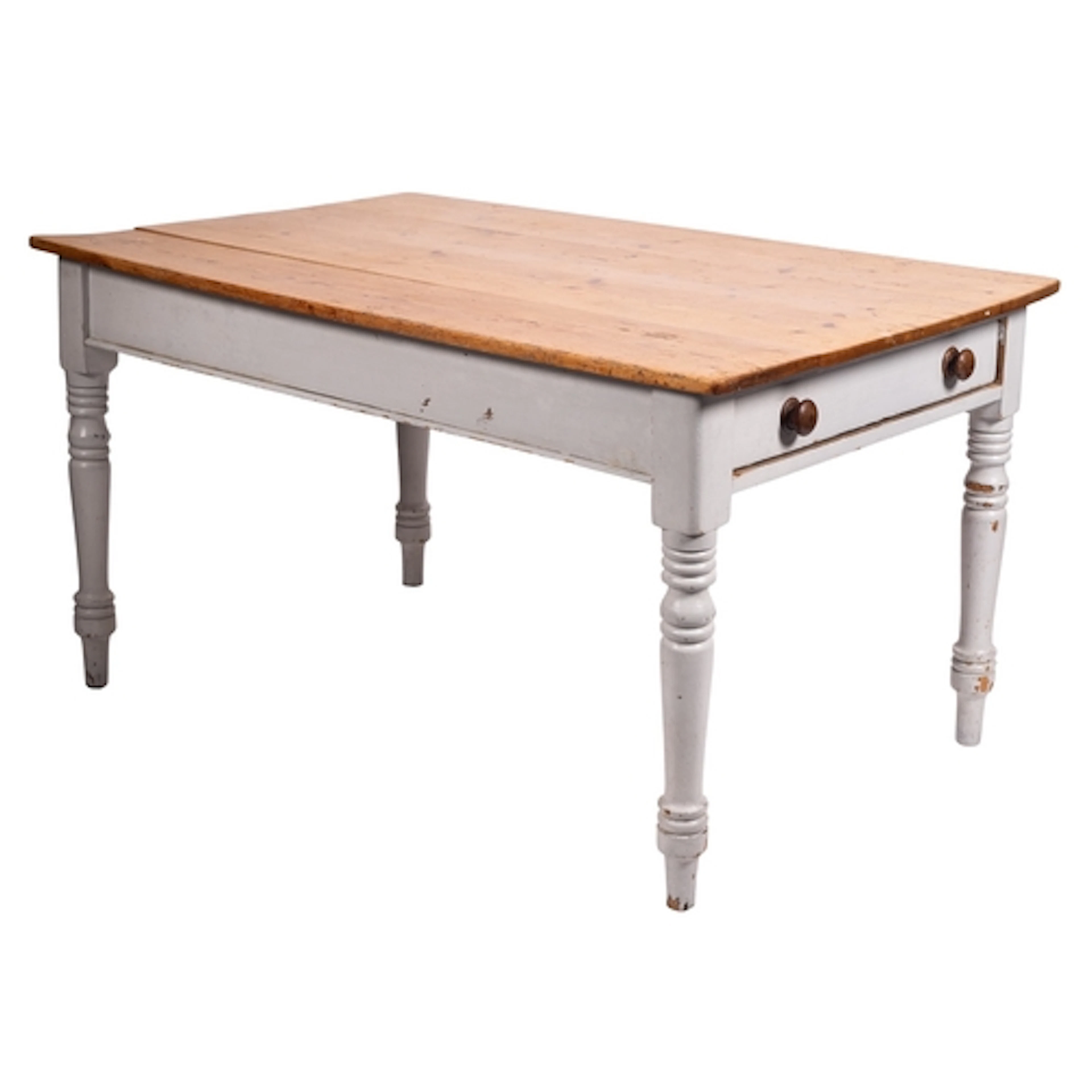 A pine kitchen table, late 19th /early 20th century; the sid...