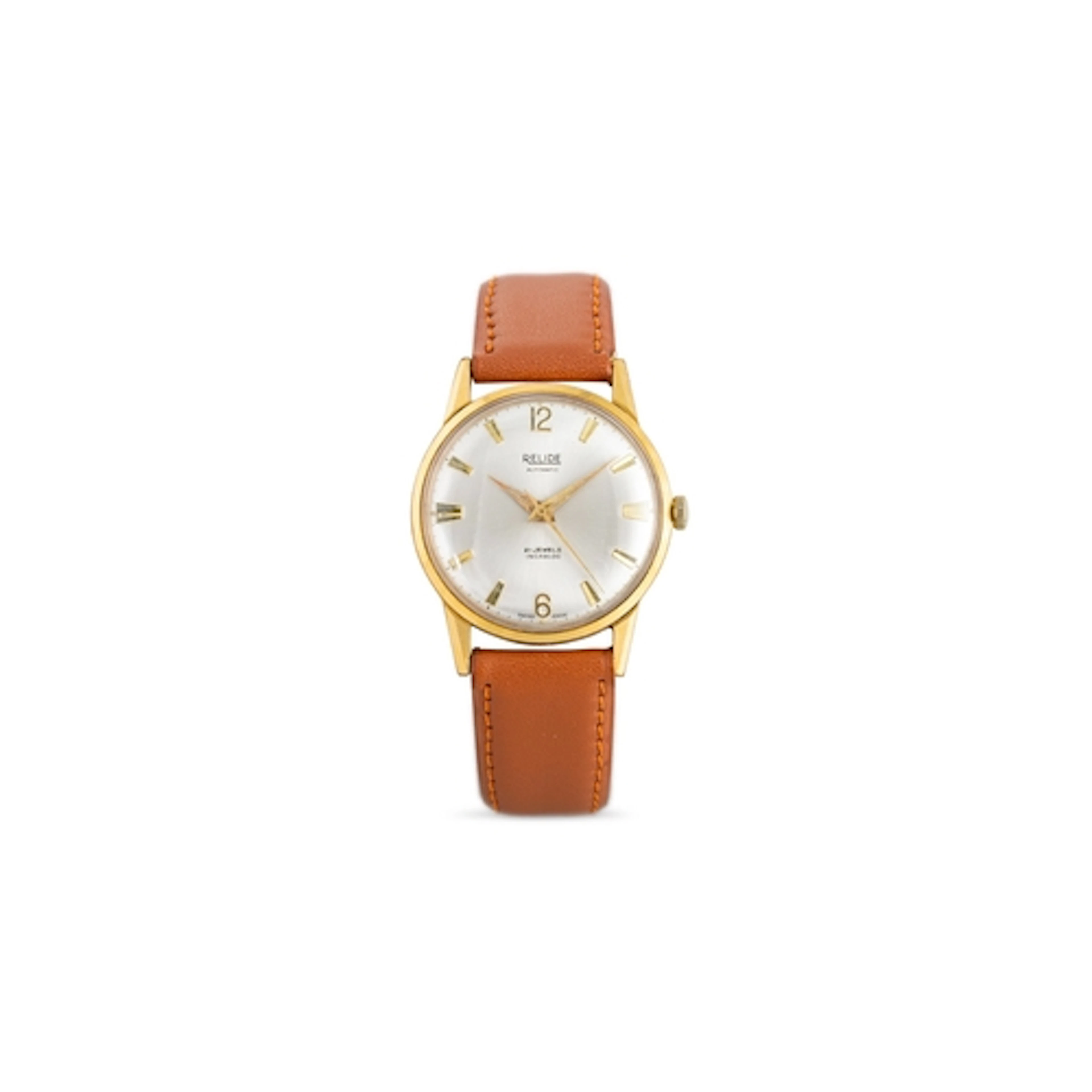 A RELIDE AUTOMATIC GENT'S WRIST WATCH, cognac brown leather ...
