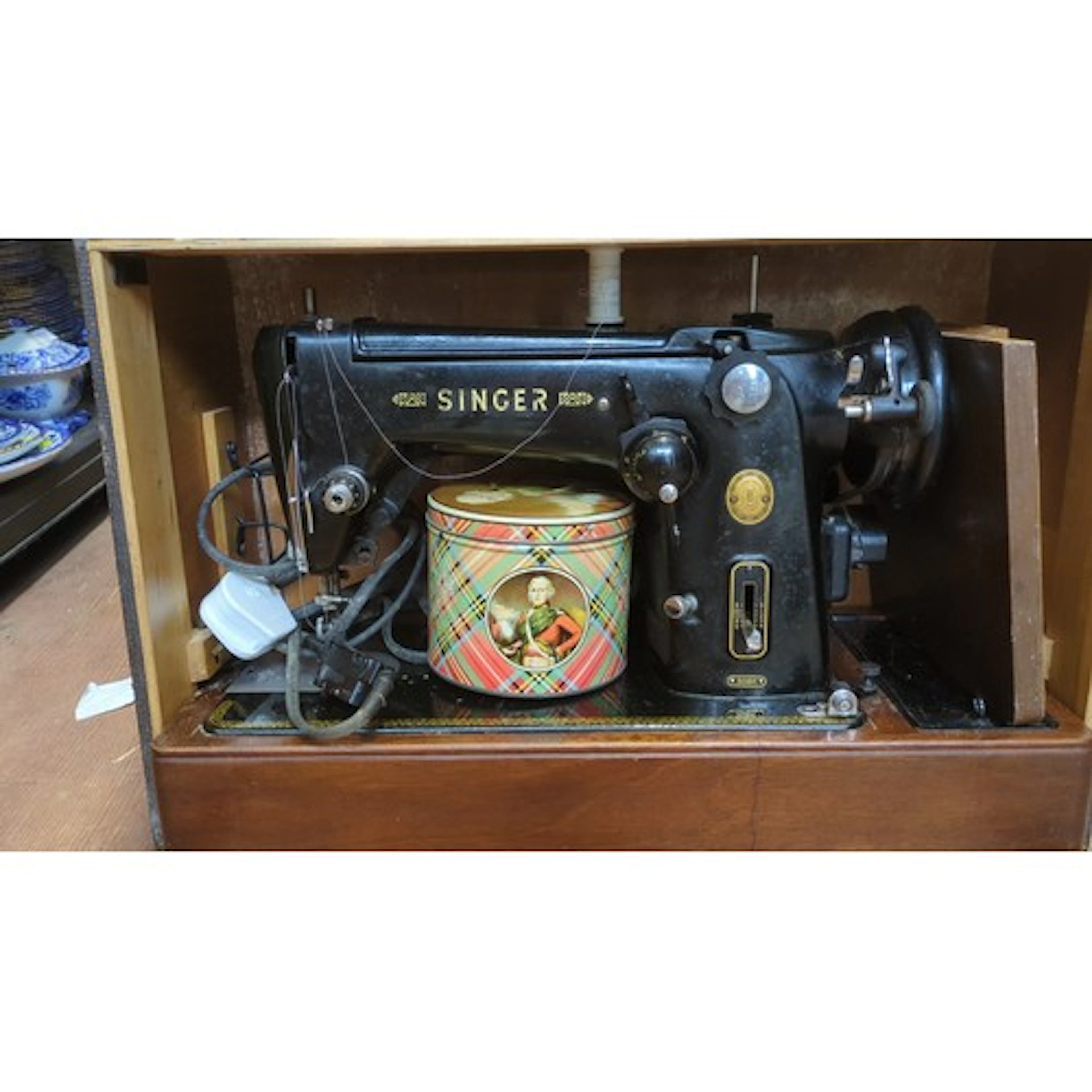 Singer electric sewing machine, model 306K, finished in blac...