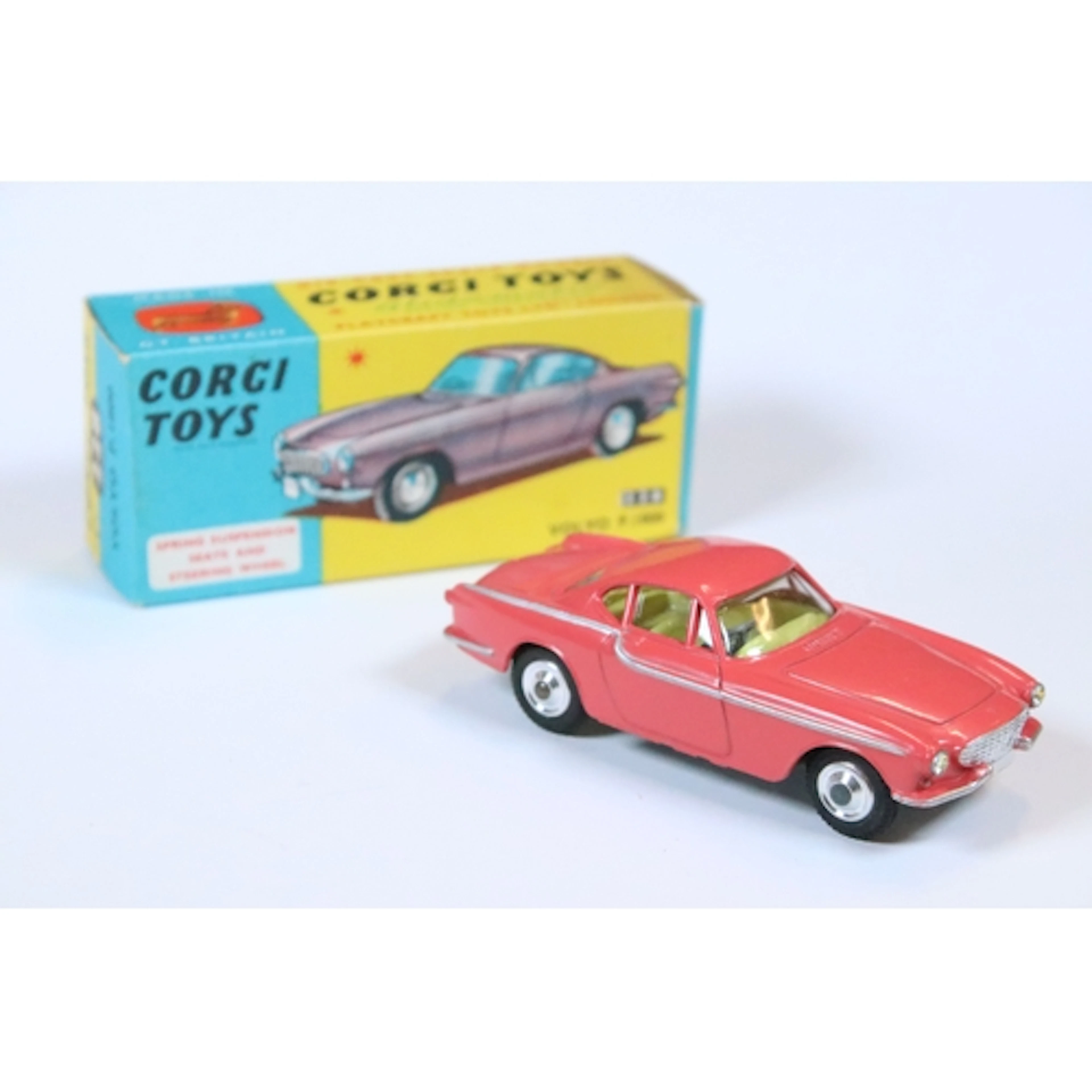 Boxed Corgi 228 Volvo P 1800 diecast model in coral with lem...