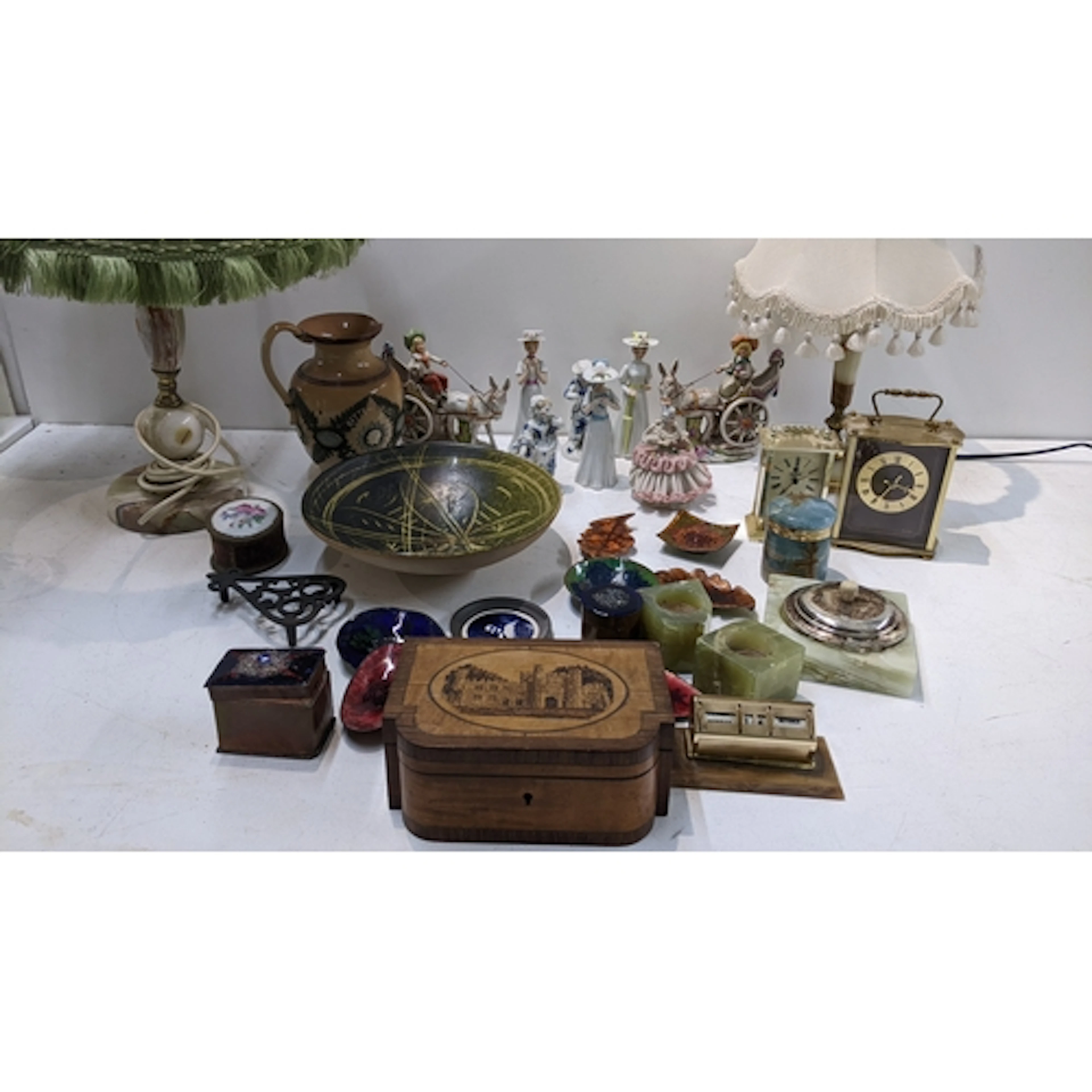 A mixed lot to include a 19th century Tunbridge ware castle ...