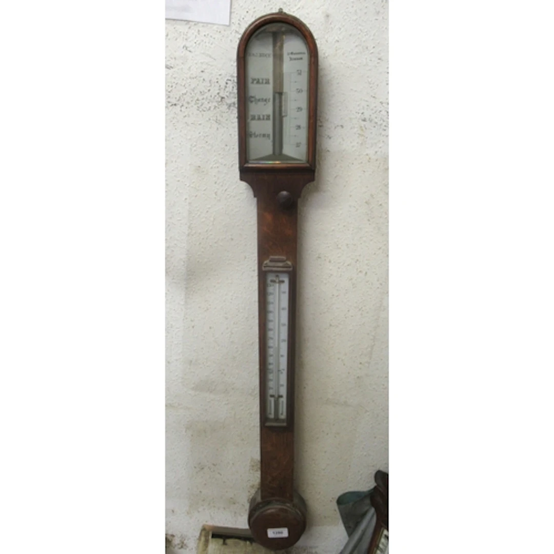R & J Beck 19th Century oak stick barometer
