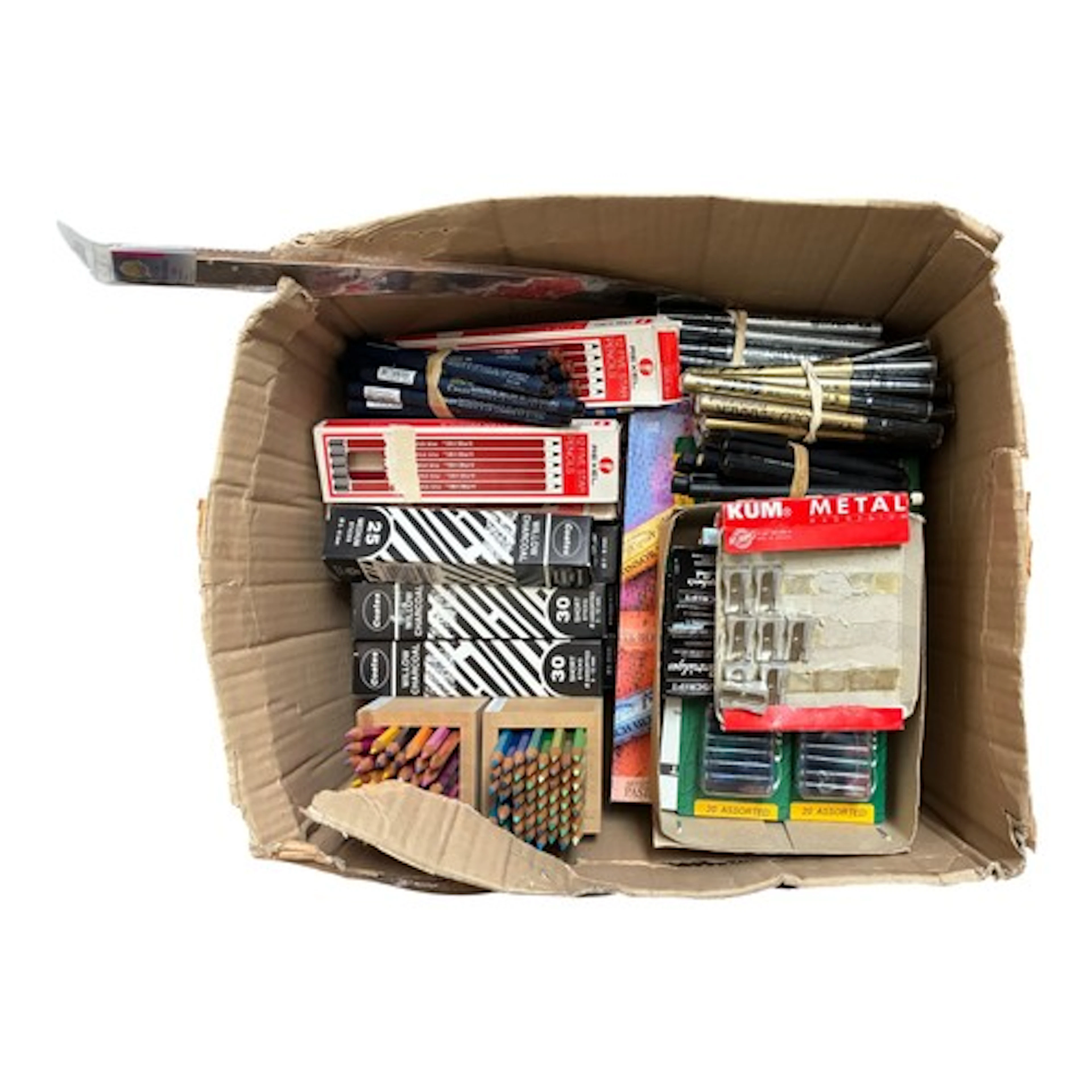 ART MATERIALS: A box of various art supplies to include will...