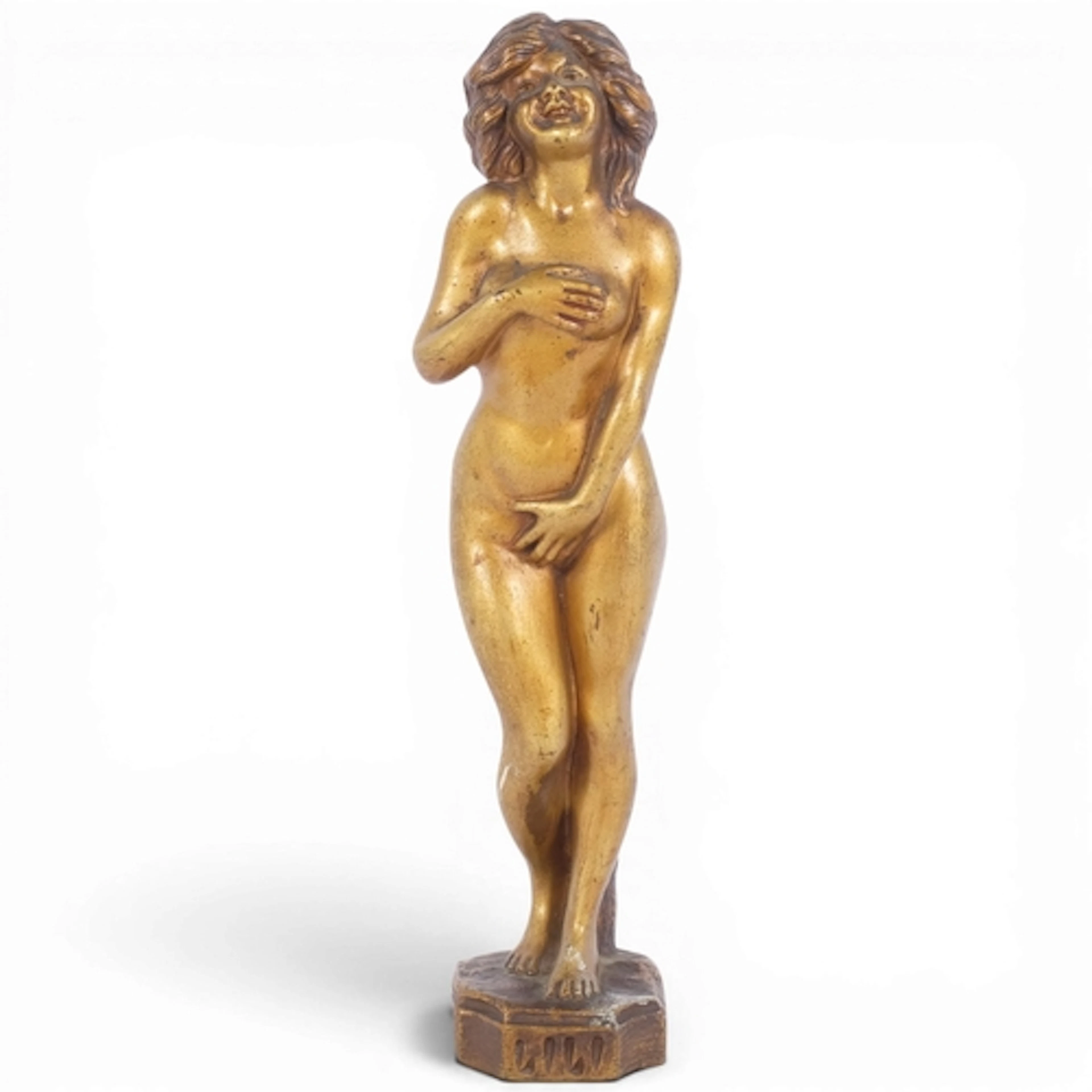 An Art Deco Period gilt-bronze erotic nude sculpture titled ...