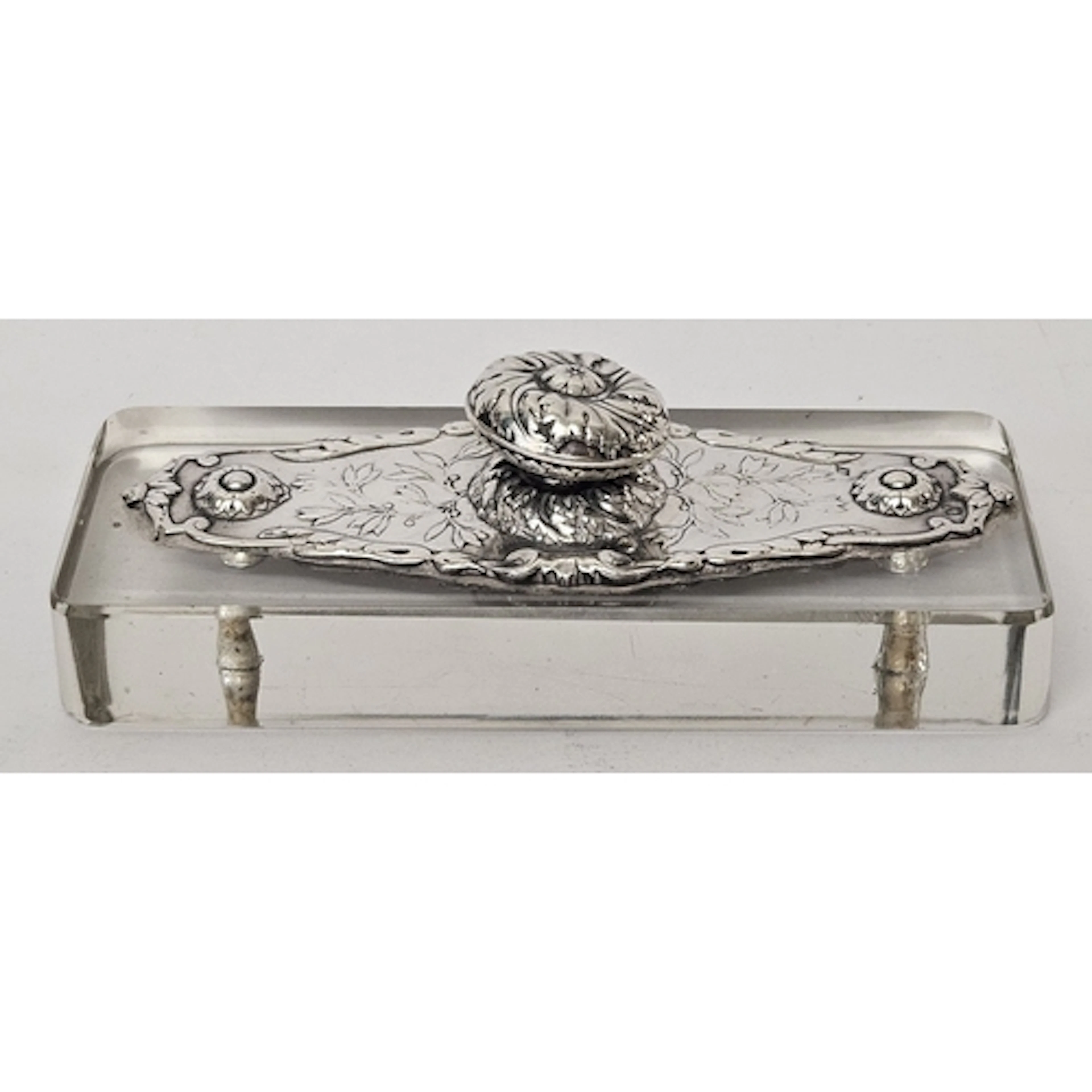 Glass Paperweight with silver mount bearing continental touc...