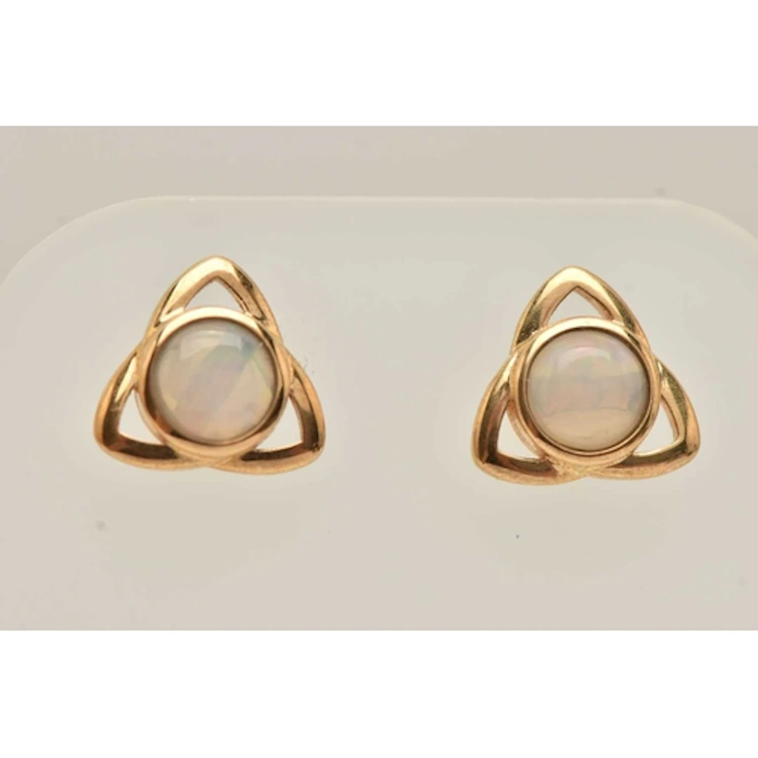 A BOXED PAIR OF 9CT GOLD OPAL SET STUD EARRINGS, each earrin...
