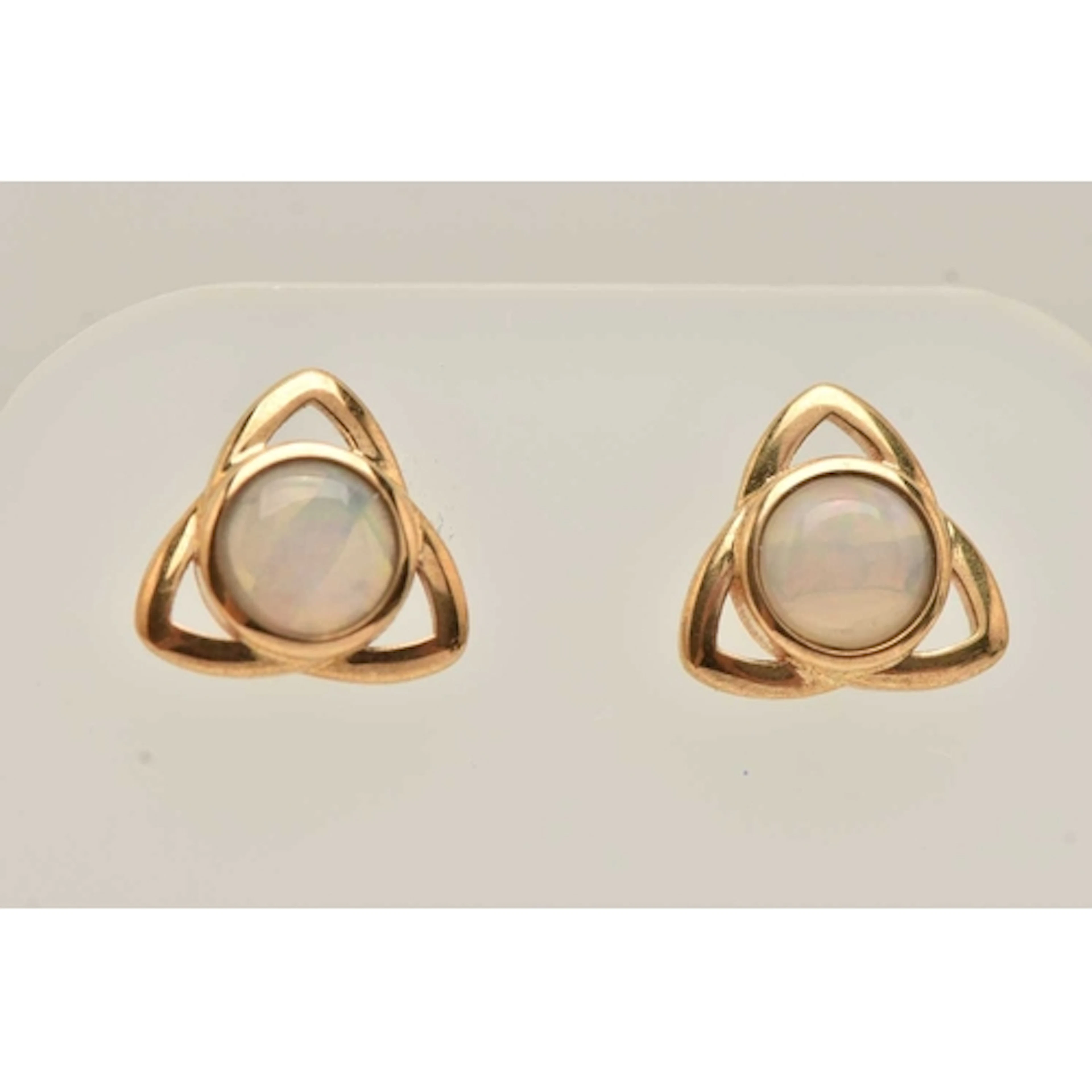 A BOXED PAIR OF 9CT GOLD OPAL SET STUD EARRINGS, each earrin...
