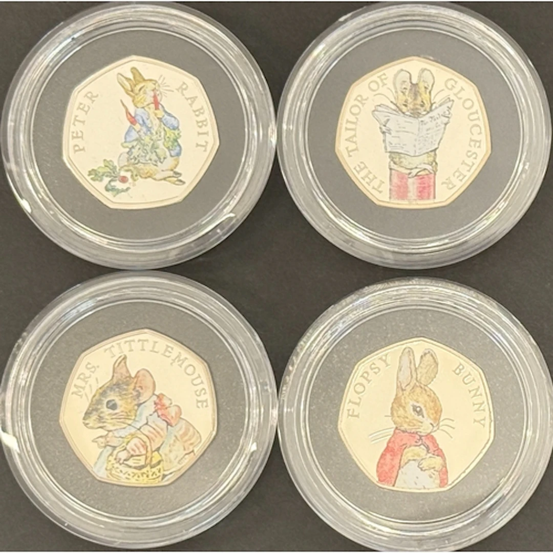 UK 2018 Celebrating Beatrix Potter four-coin 50p silver proo...