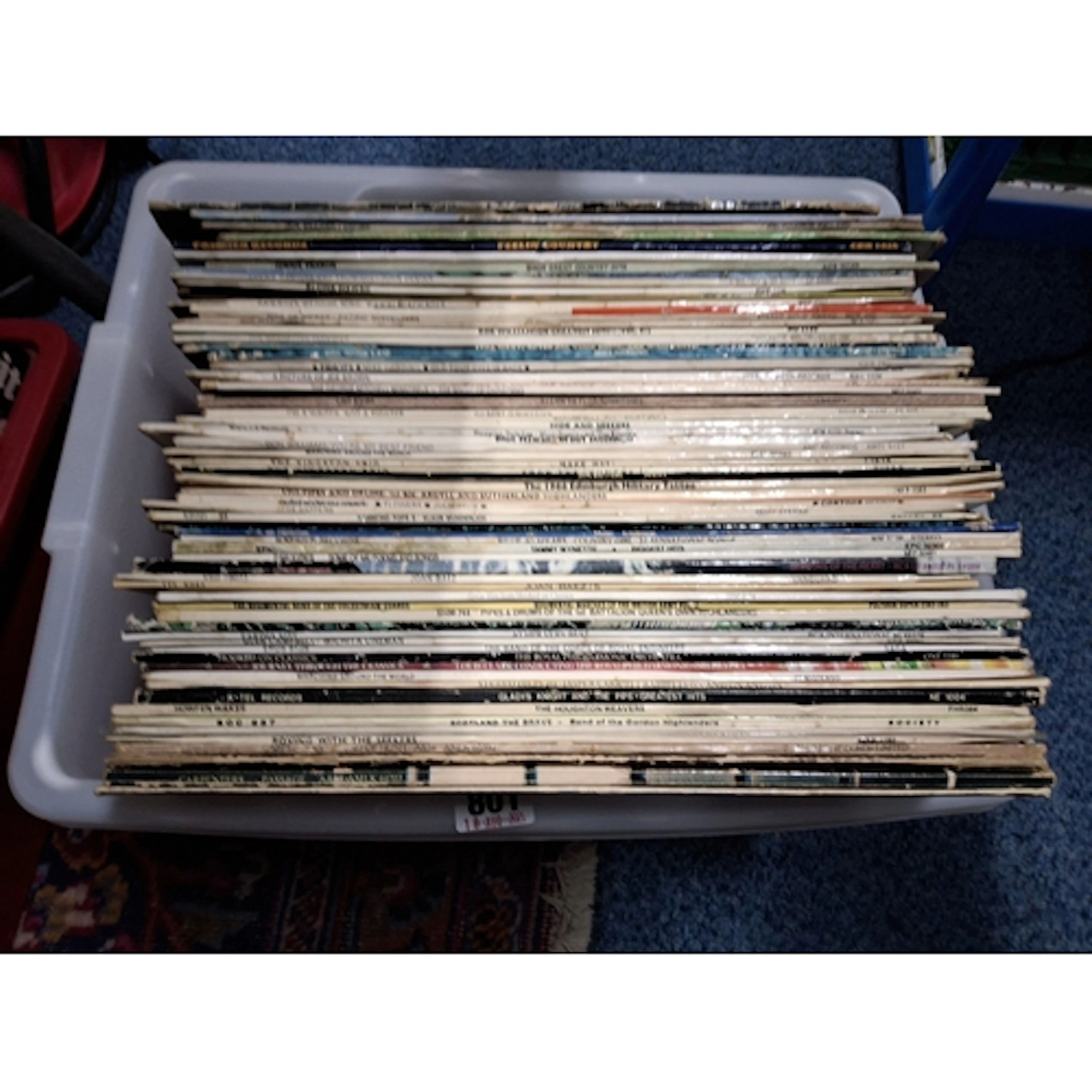 TWO BOXES AND LOOSE VINYL ALBUMS AND A SEWING MACHINE albums...