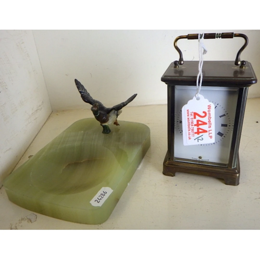 An onyx ashtray and an AF carriage clock (2)