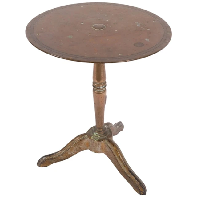 An Antique heavy brass circular table on tripod base, H33cm