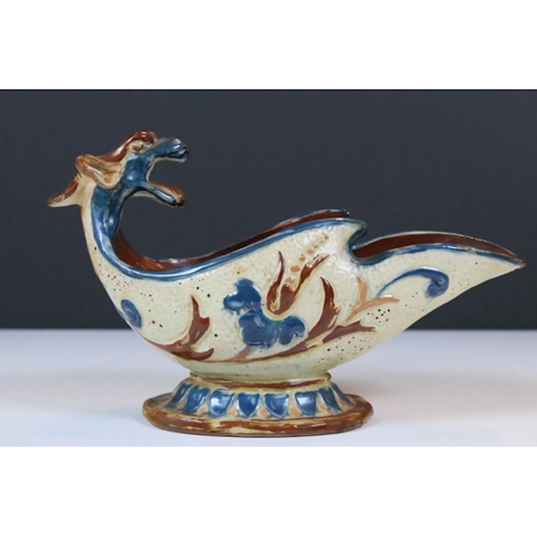 C H Brannam, Barum sauce boat or jug, with dragon head handl...
