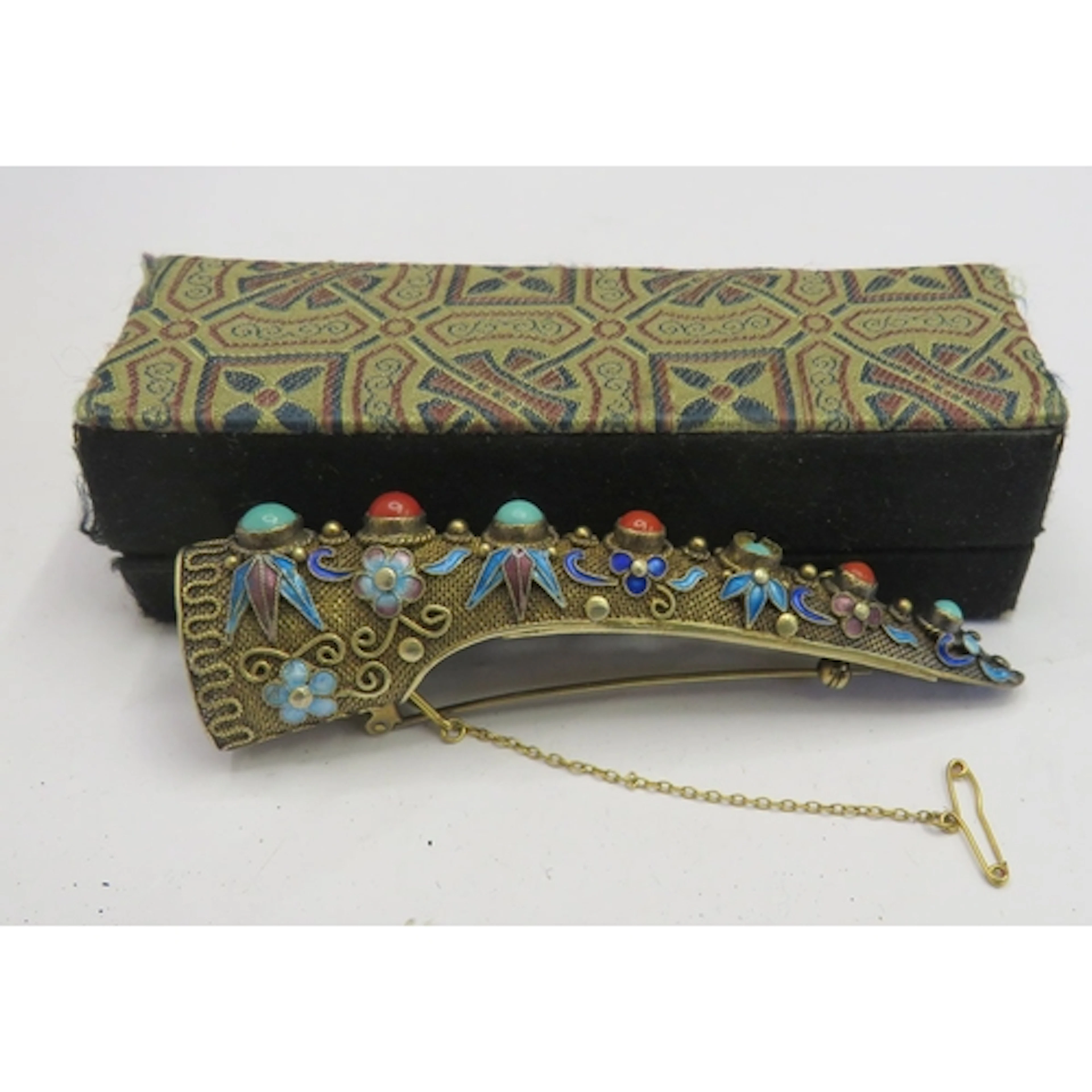 Antique Chinese Export Gilt/Yellow Metal Finger Guard Brooch...