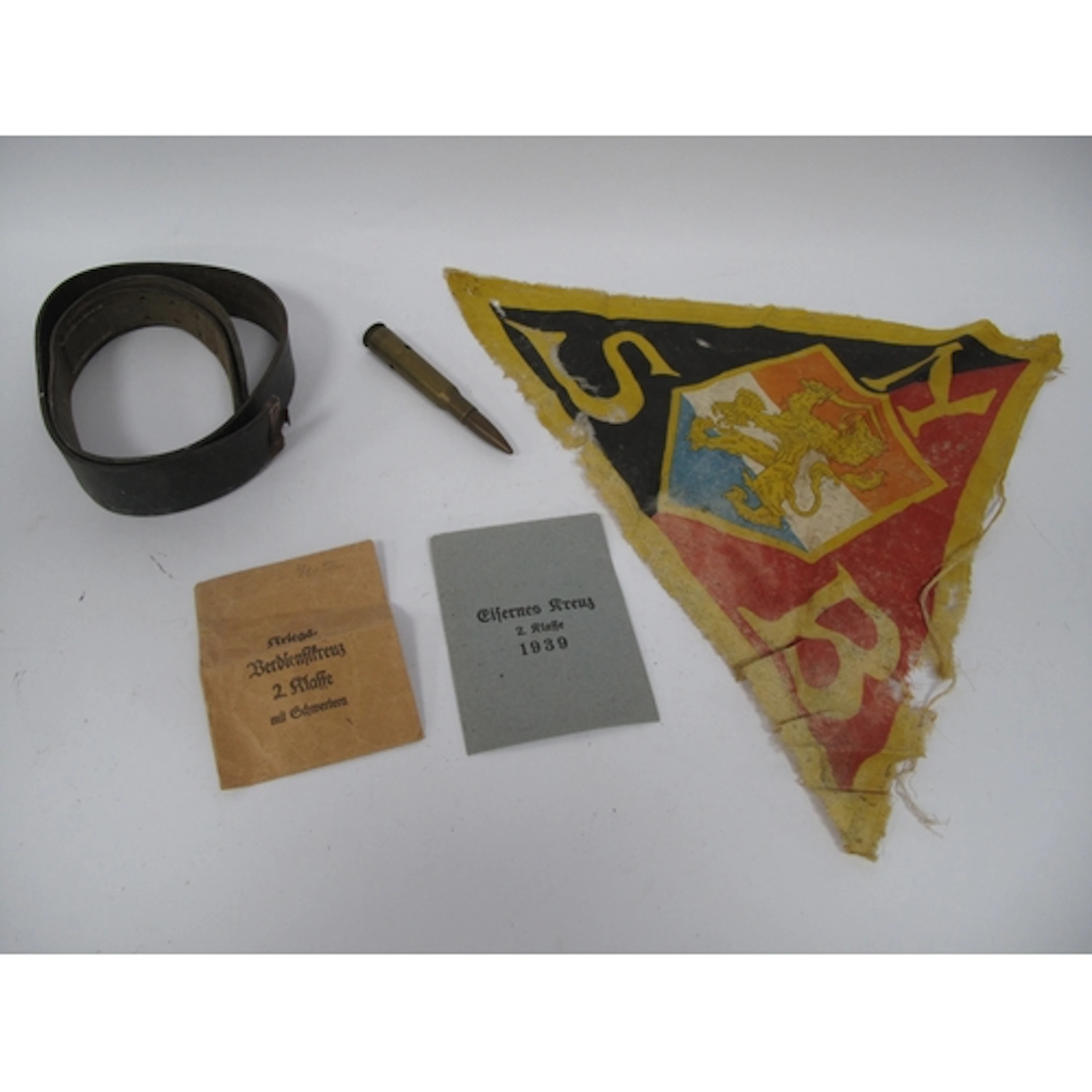 WWII German Military Leather Belt, with secondary leather to...