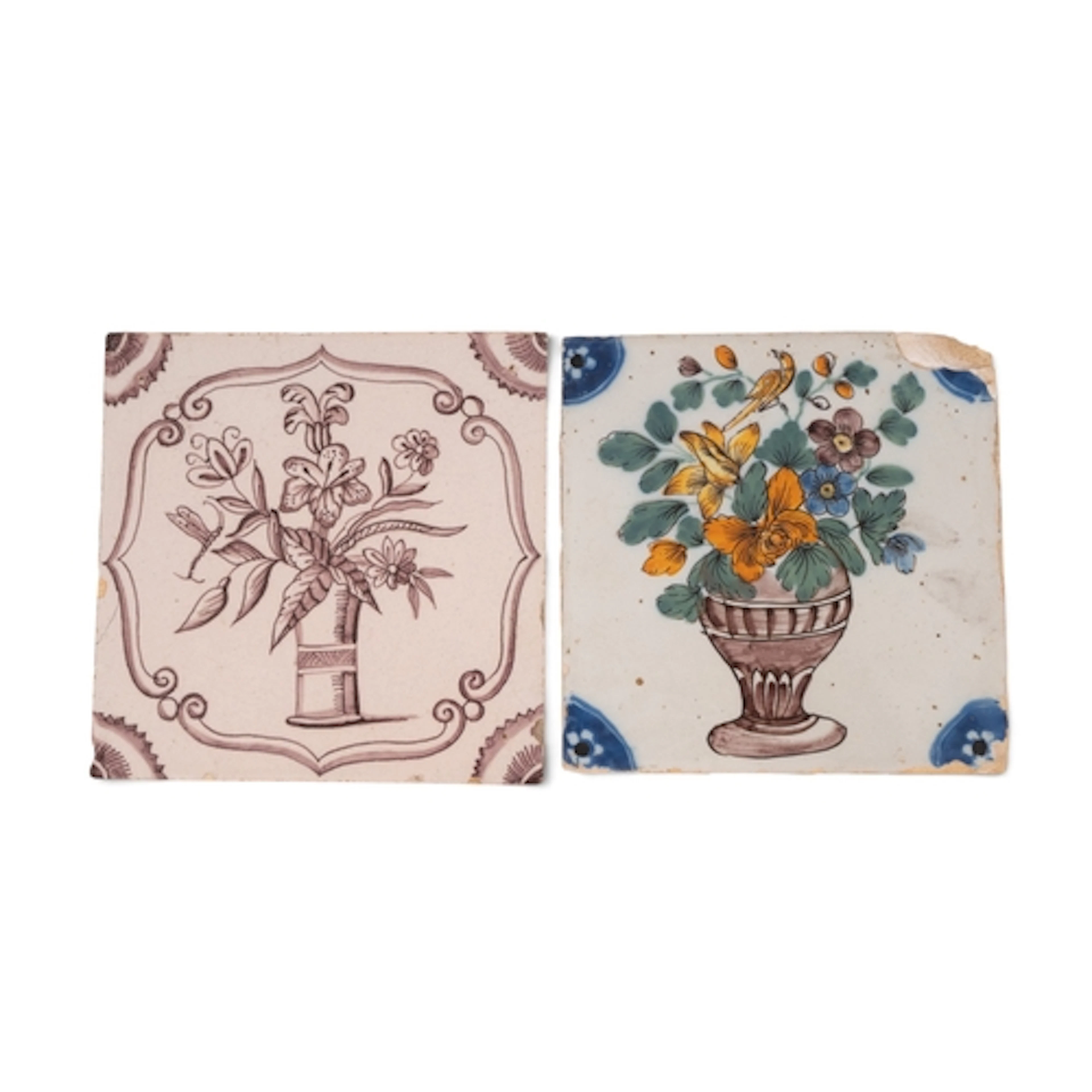 Two Liverpool delftware tiles, c.1750-70, one painted in Faz...