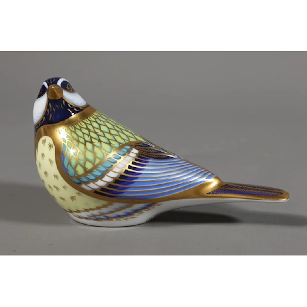 Royal Crown Derby 'Great Tit' with gold stopper to the base
