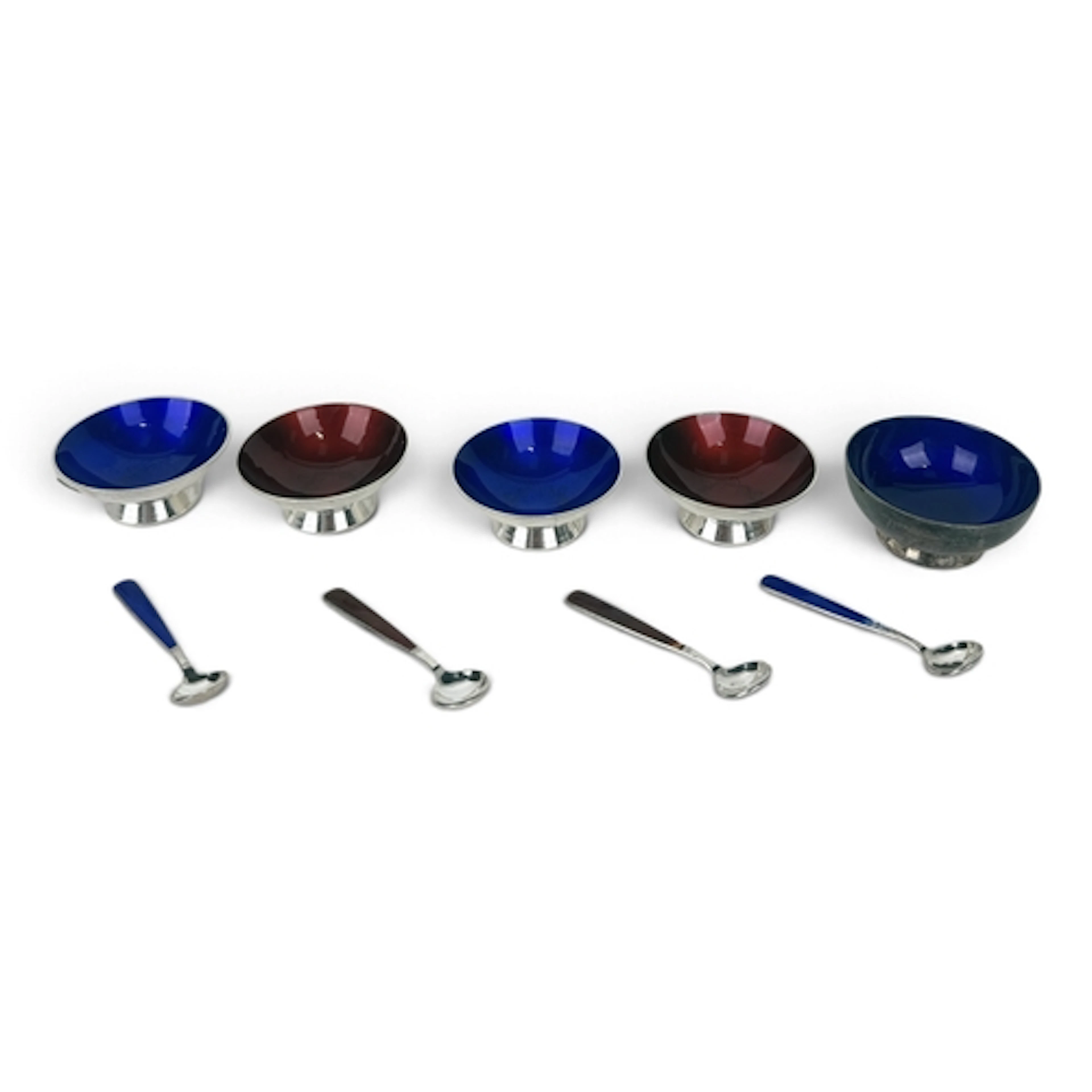 A. MICHELSEN: A DANISH SILVER CIRCULAR SALT CELLAR, BLUE ENA...