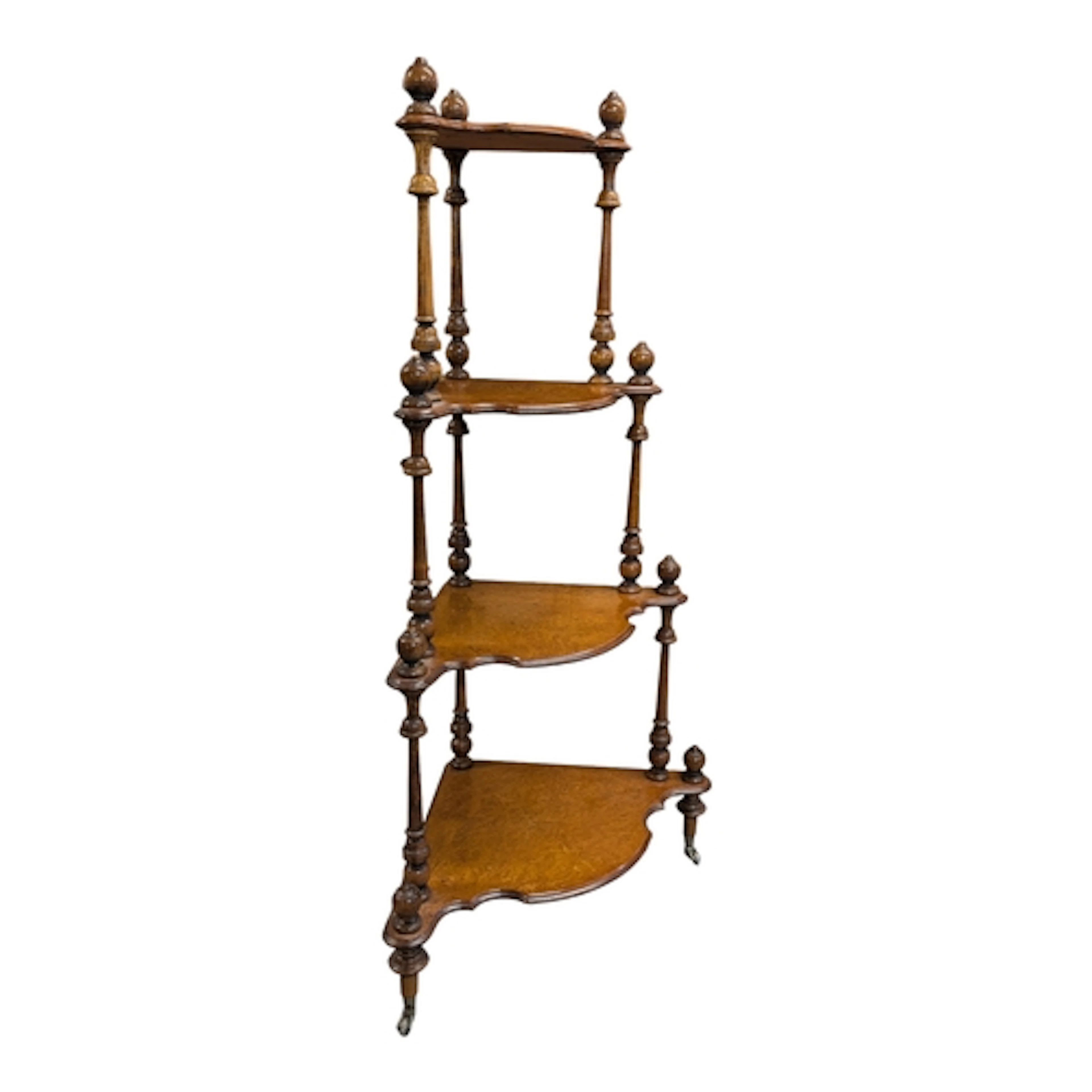 A Victorian Revival burr walnut waterfall whatnot etagere. T...