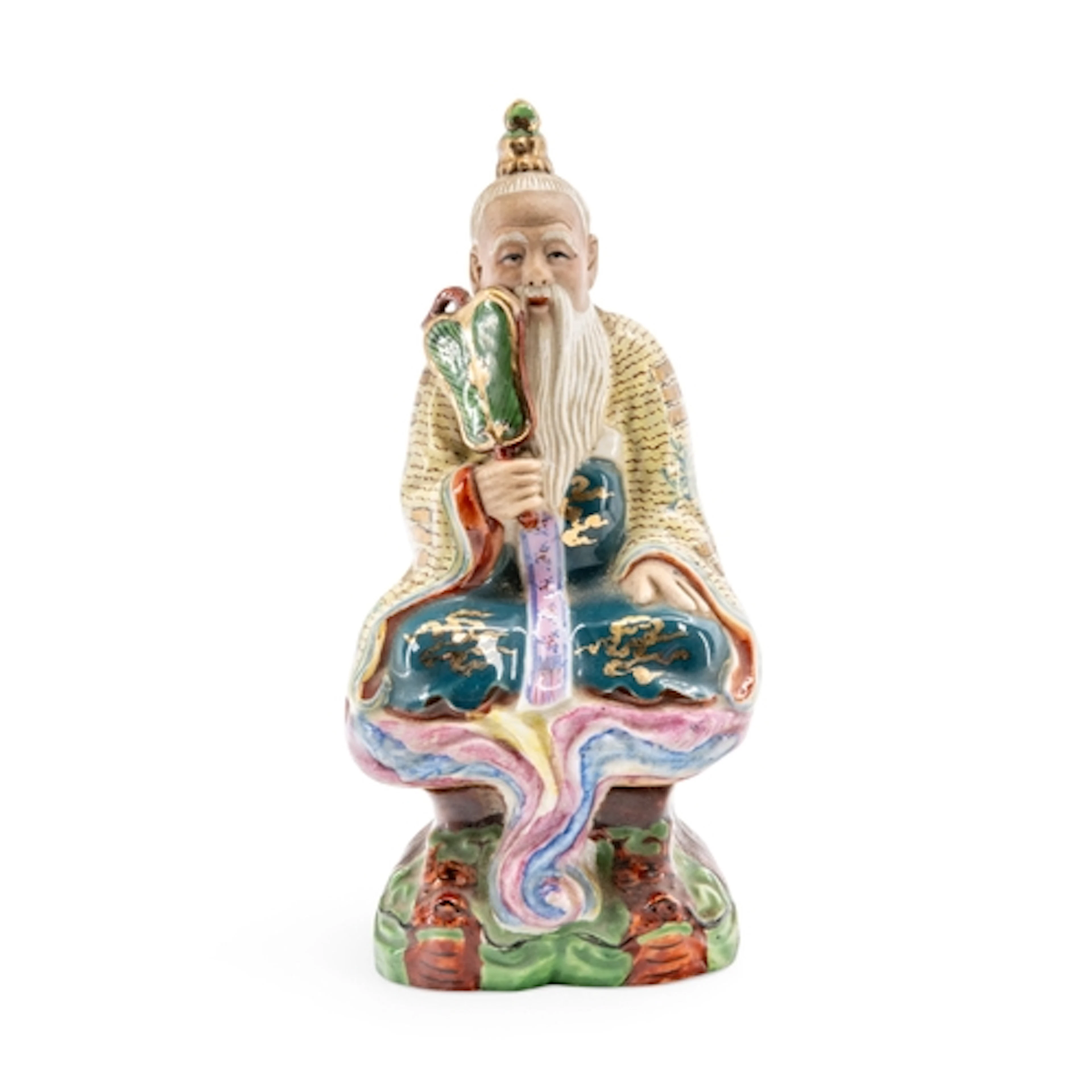 A CHINESE FAMILLE ROSE SEATED FIGURE OF SHOULAO 20TH CENTUR...