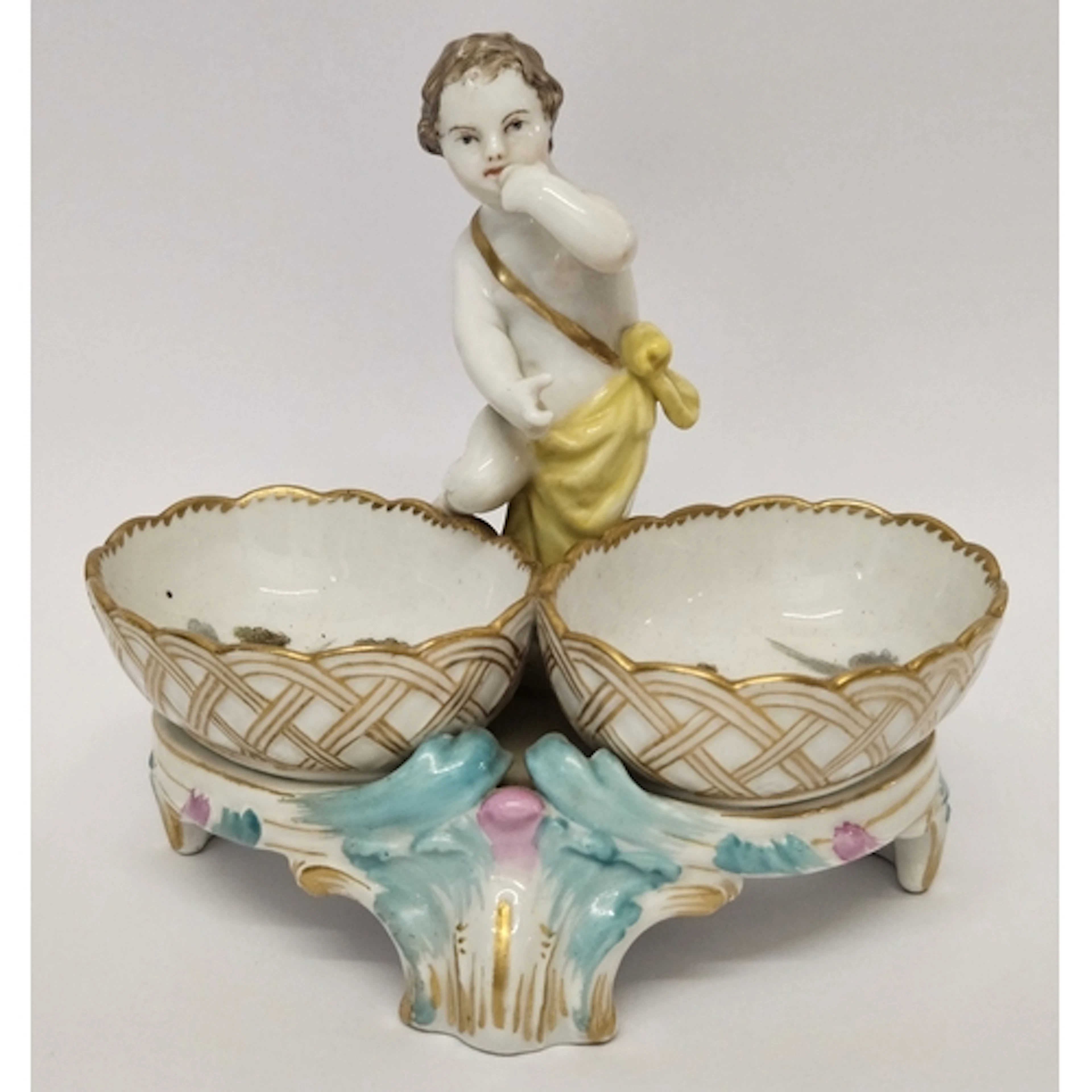 Antique KPM Porcelain Figural Double Salt Seller with centra...