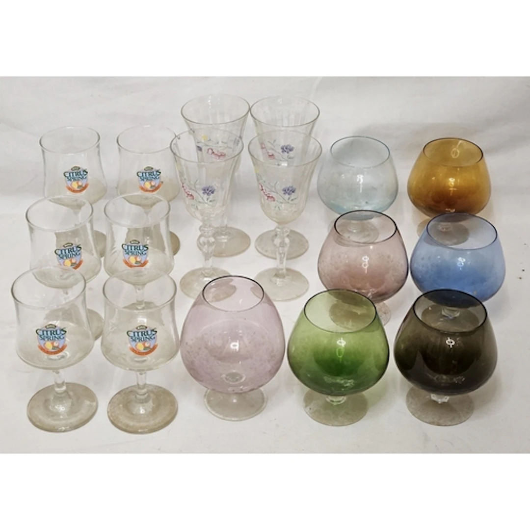 Vintage Glasses incl. coloured glass brandy balloons, vintag...