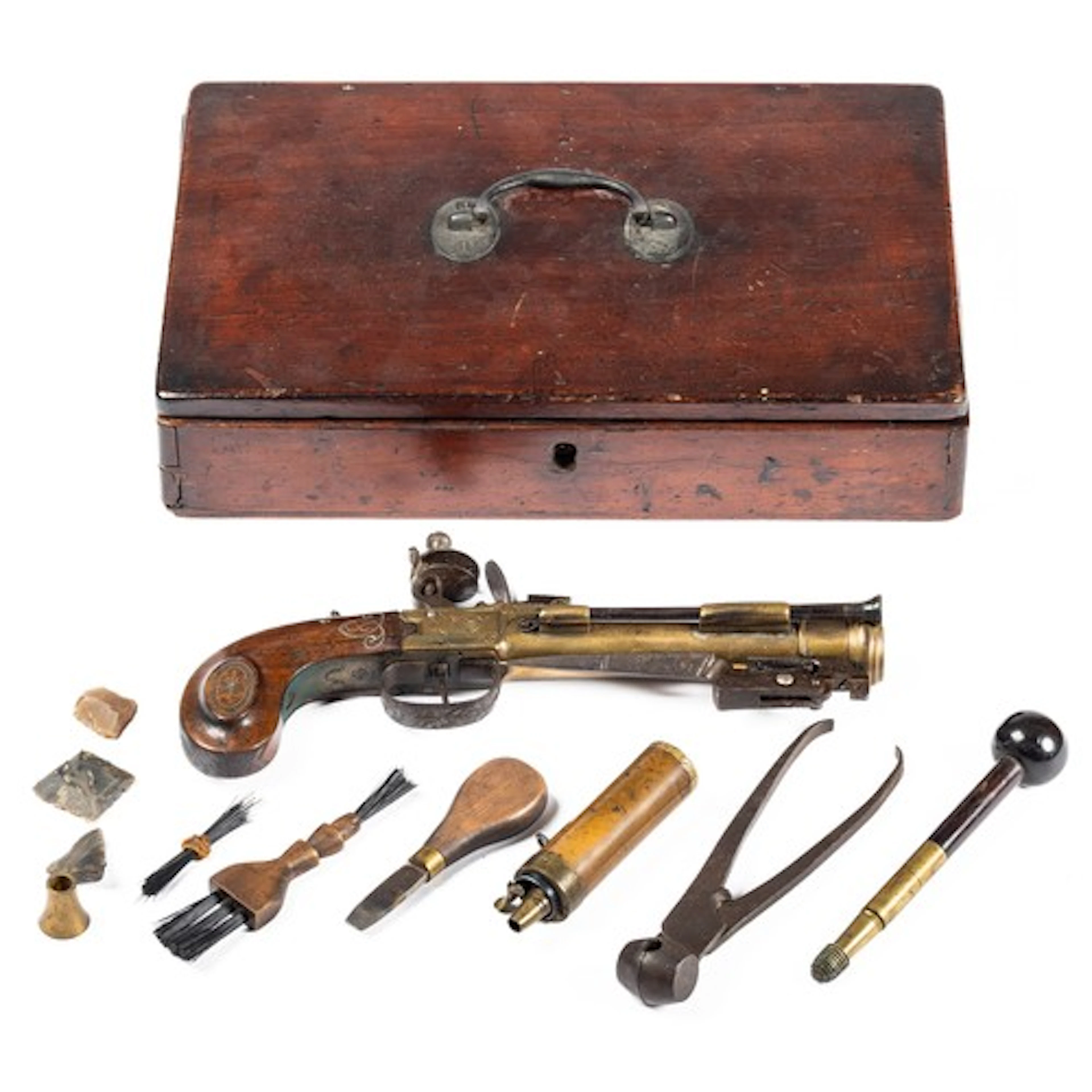 A Cased Flemish Flintlock Blunderbuss-Pistol With Spring Bay...