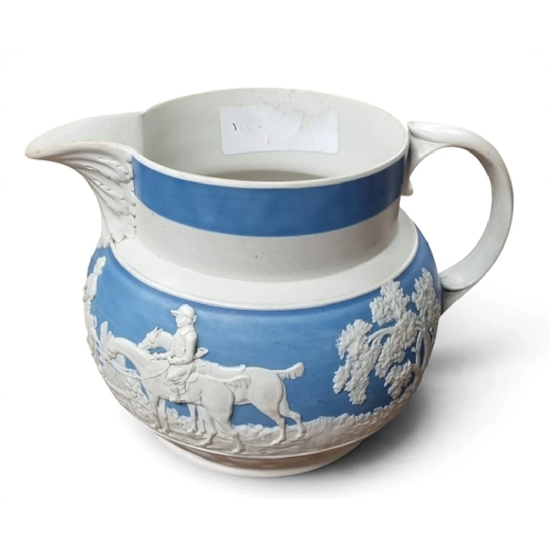 A superb Spode Jasperware hunting jug from the early 19th ce...