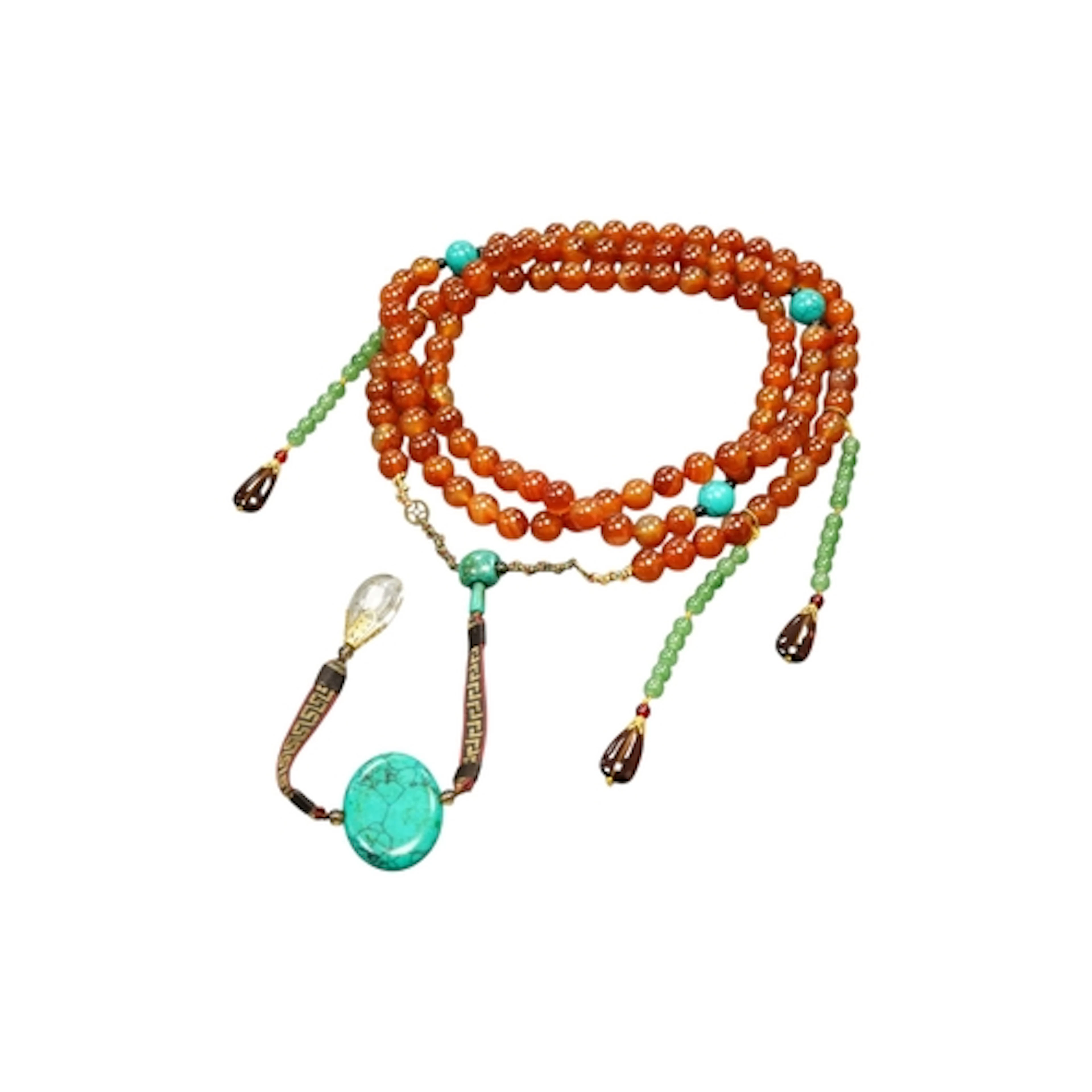 A Chinese court style beaded necklace with turquoise style d...
