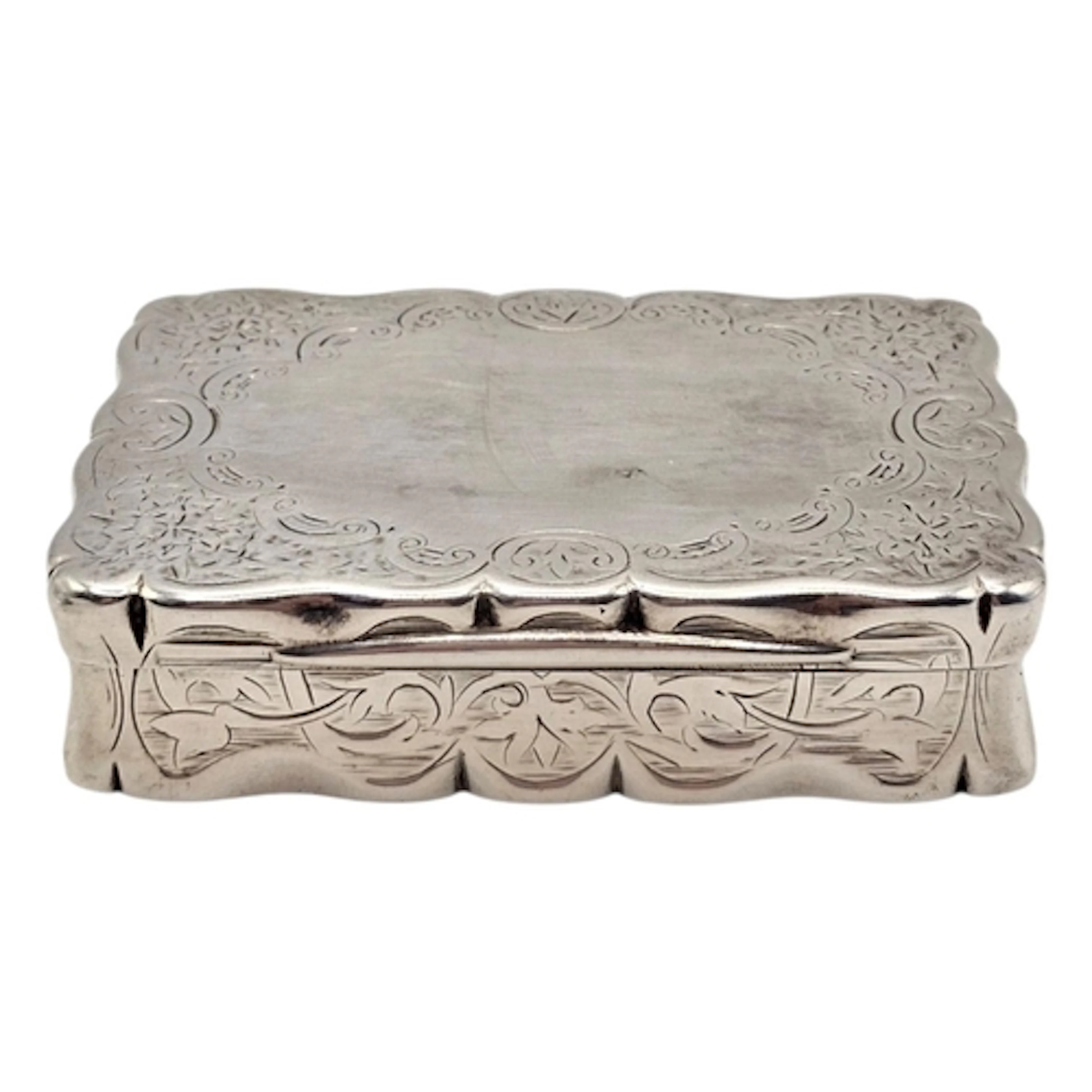 A VICTORIAN SILVER SNUFF BOX Rectangular form with engraved ...