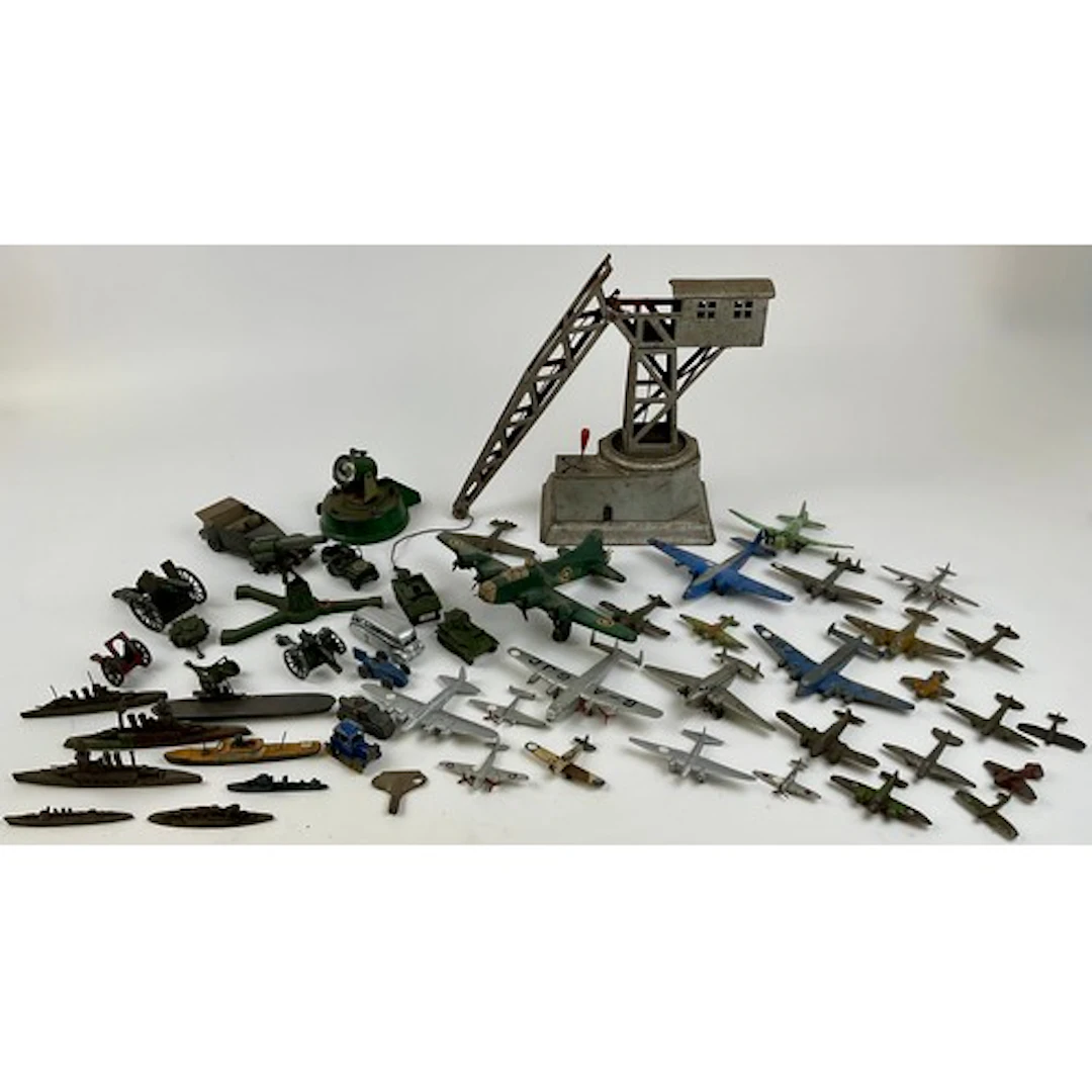 A large 1950’s Georg Levy tinplate clockwork tower slewing j...