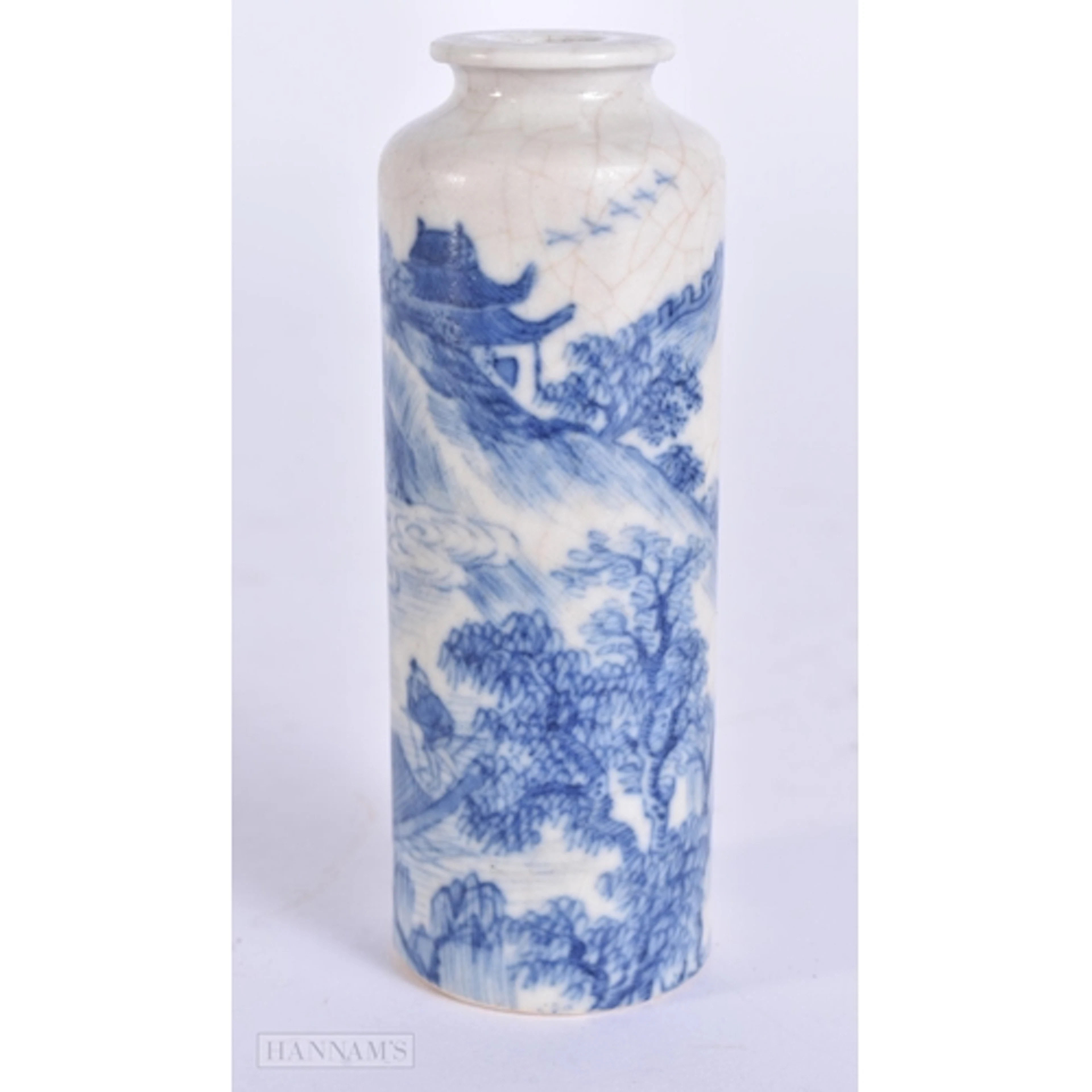 A 19TH CENTURY CHINESE BLUE AND WHITE PORCELAIN SNUFF BOTTLE...