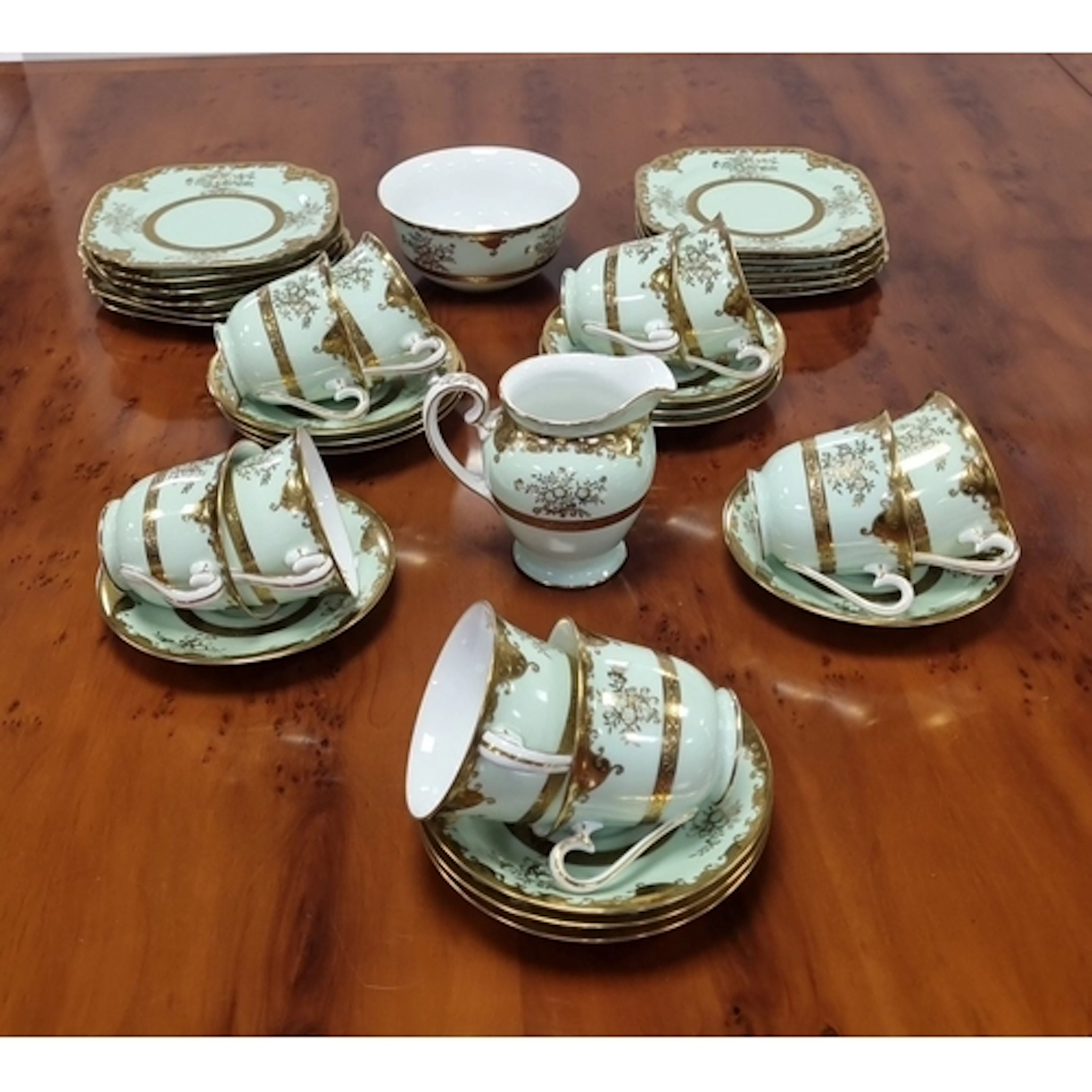 Noritake Porcelain Part Tea Set Green and Gilt Pattern
