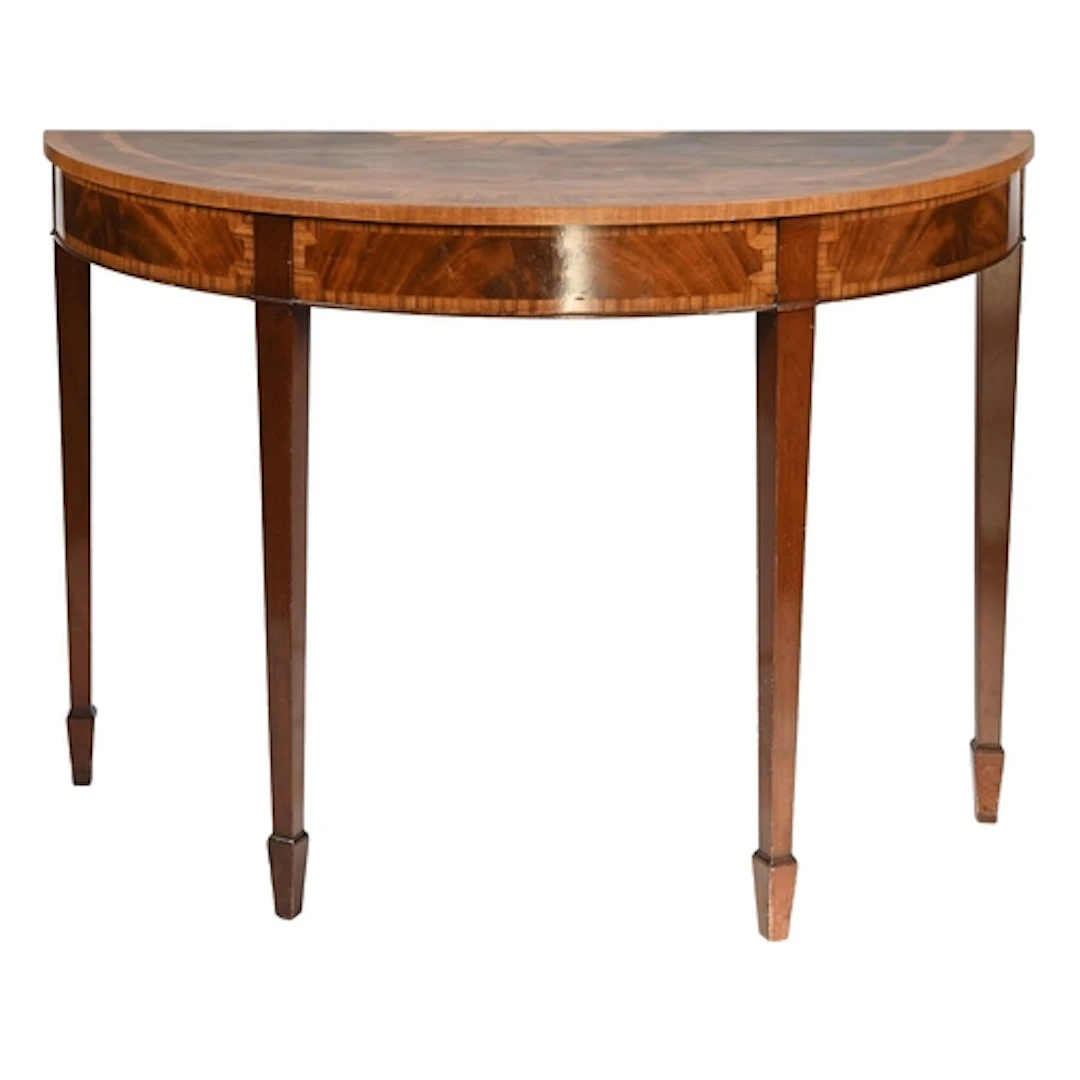 A mahogany, rosewood, satinwood and 'harewood' table, 20th c...